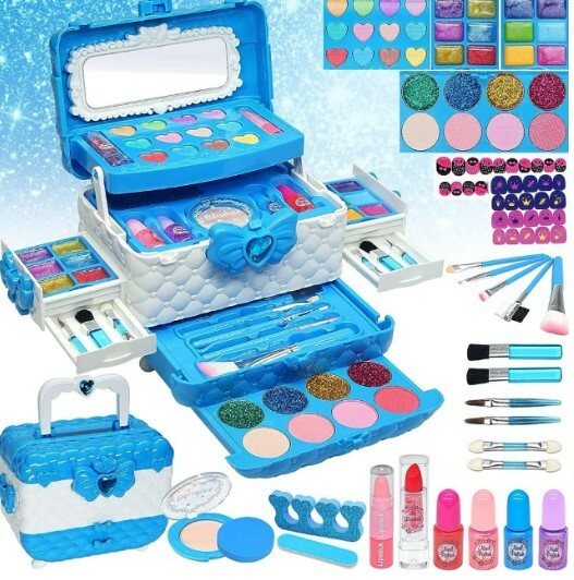 無毒幼兒可水洗女童化妝箱套裝-藍色