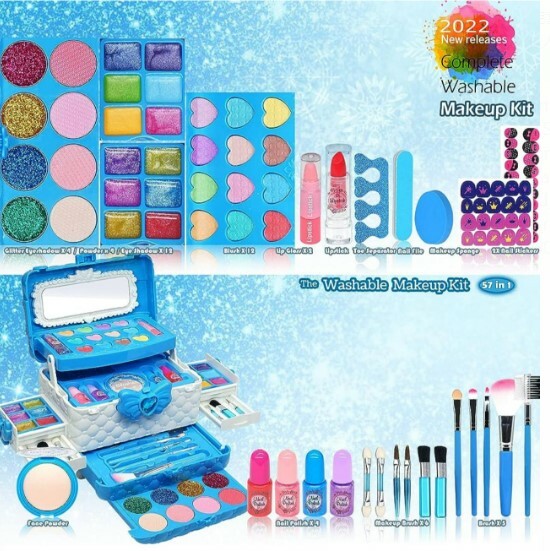 無毒幼兒可水洗女童化妝箱套裝-藍色