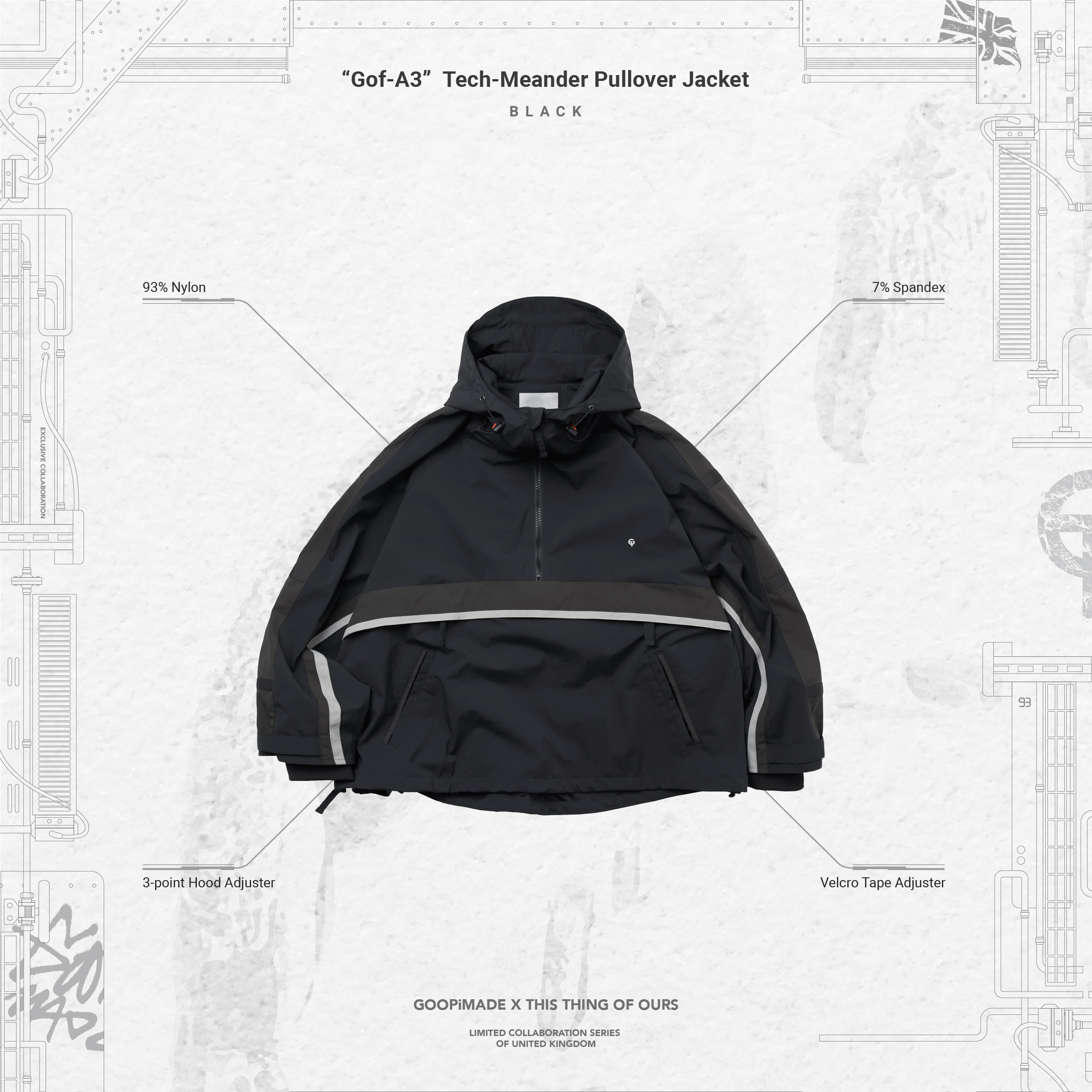 Gof-A3” Tech-Meander Pullover Jacket - Black