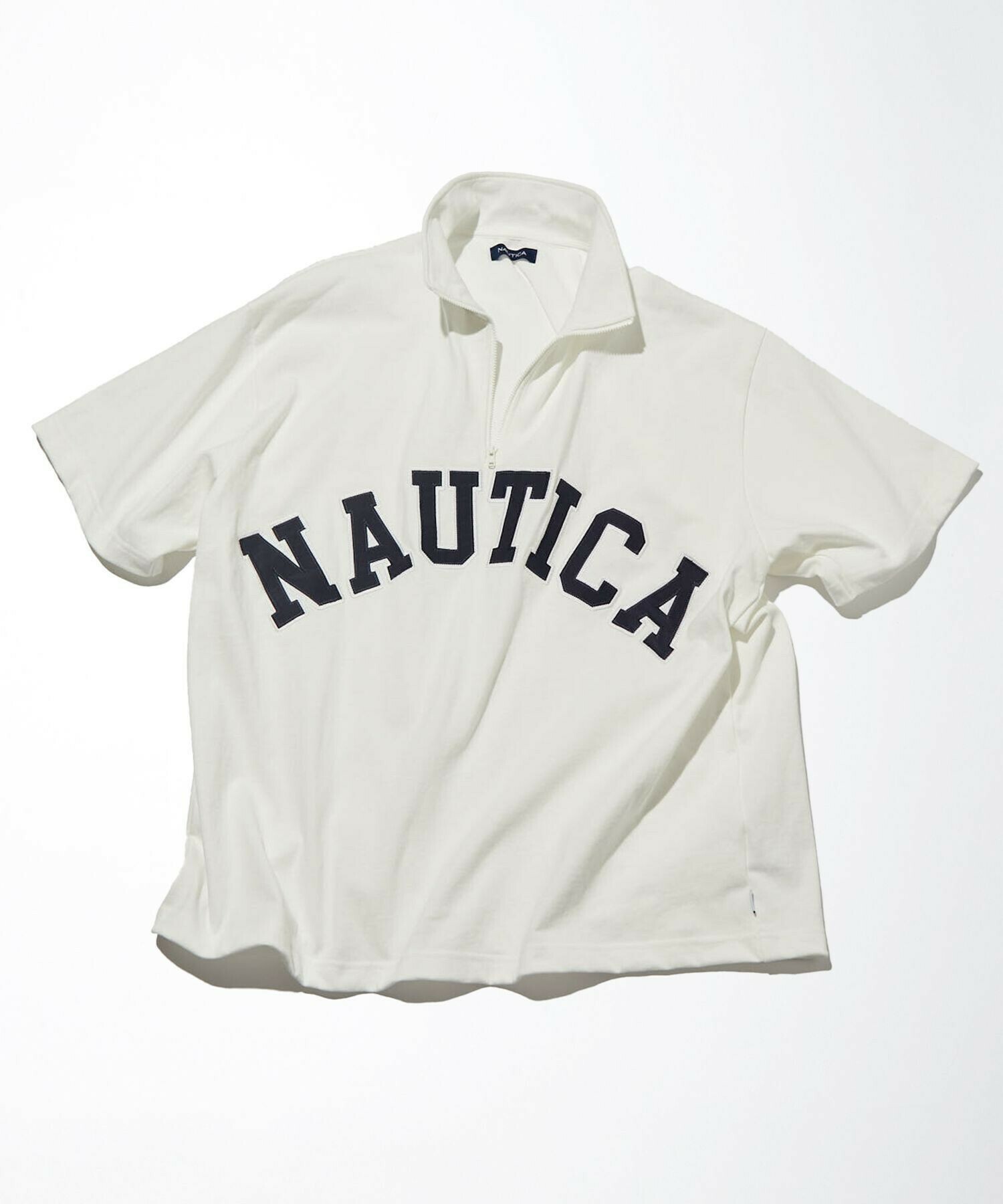 Nautica JP 拉鍊半開襟 POLO 寬版短袖上衣 - 白