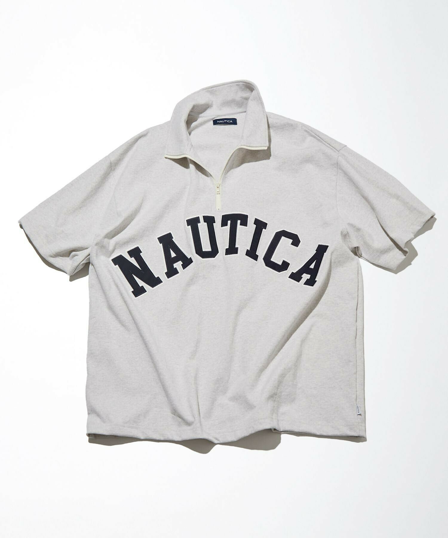 Nautica JP 拉鍊半開襟 POLO 寬版短袖上衣 - 灰