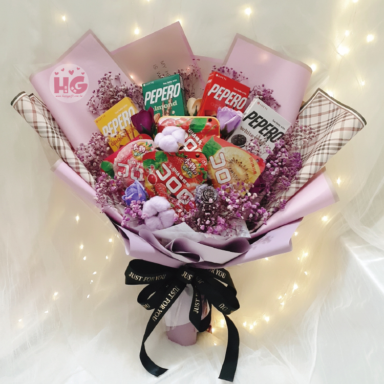 英倫風零食永生花乾燥花束(可加燈),幸福禮物婚禮小物花店,桃園花店,桃園花束,八德花束,British style snack bouquet