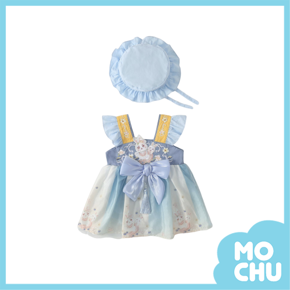 荷花小兔子中式包屁裙+帽子(三色)