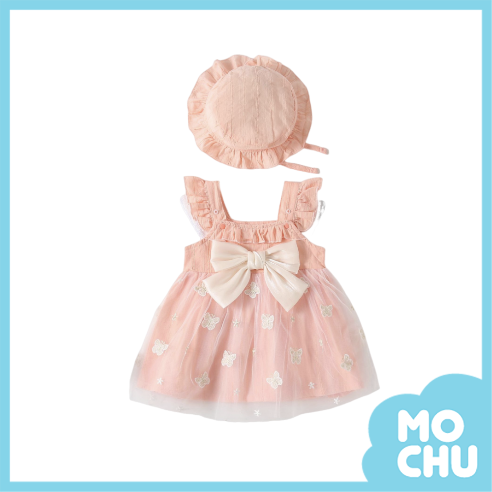 蕾絲蝴蝶翅膀小洋裝+帽子(兩色)