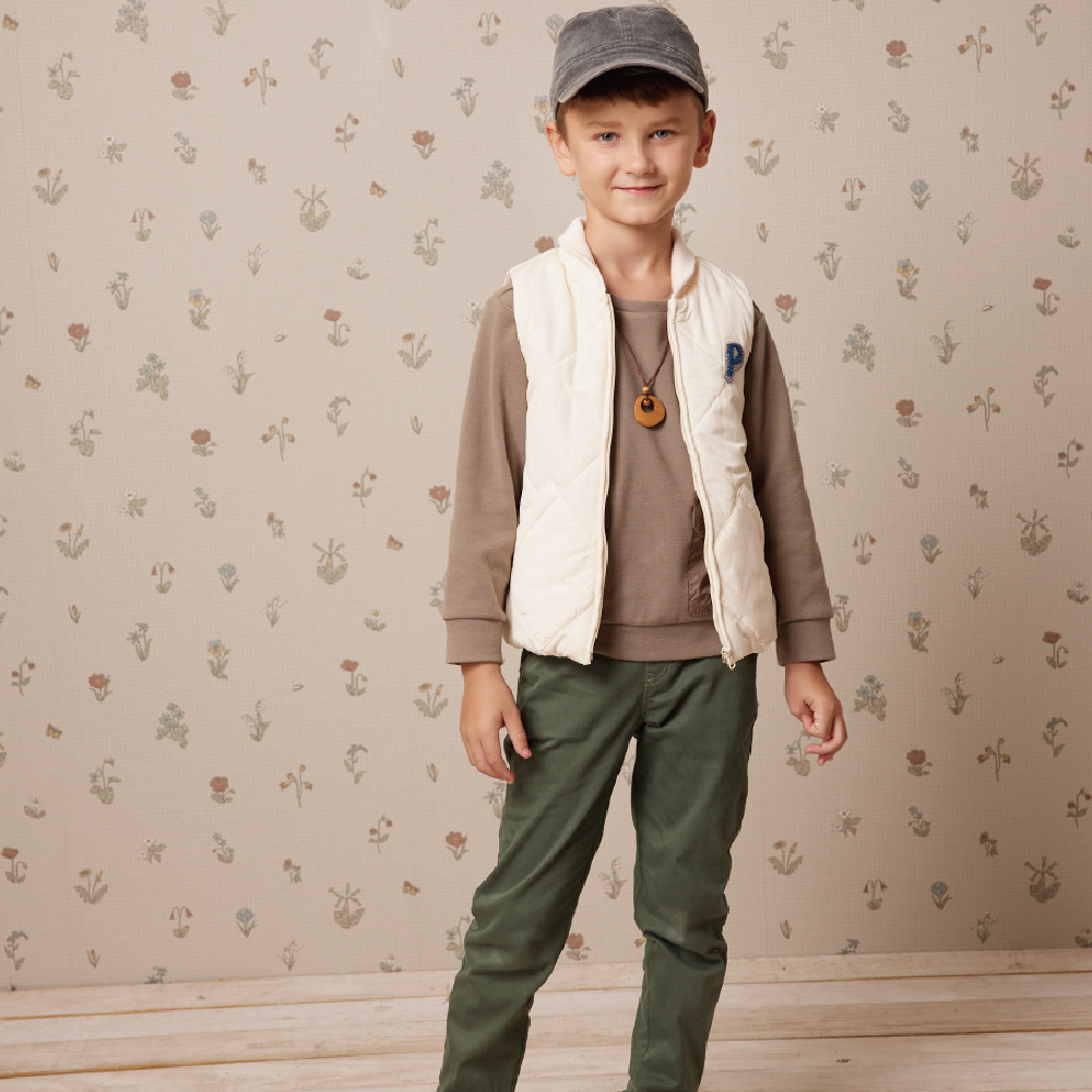 PIPPY 壓線菱格素面風衣鋪棉背心 米