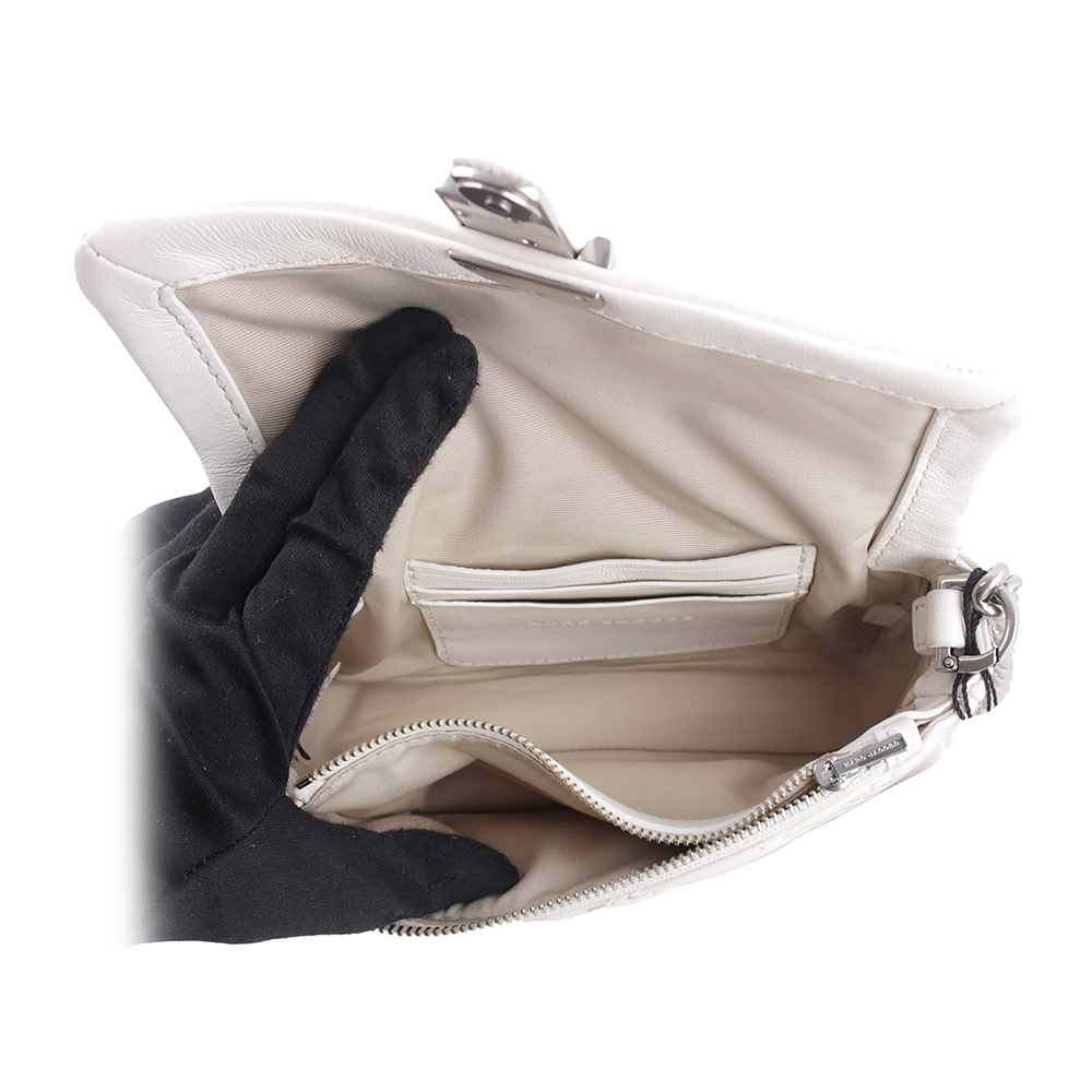 【MARC JACOBS】THE J MARC 縫線小羊皮翻蓋迷你二用包(棉花白) 2S3HSH016H03 137