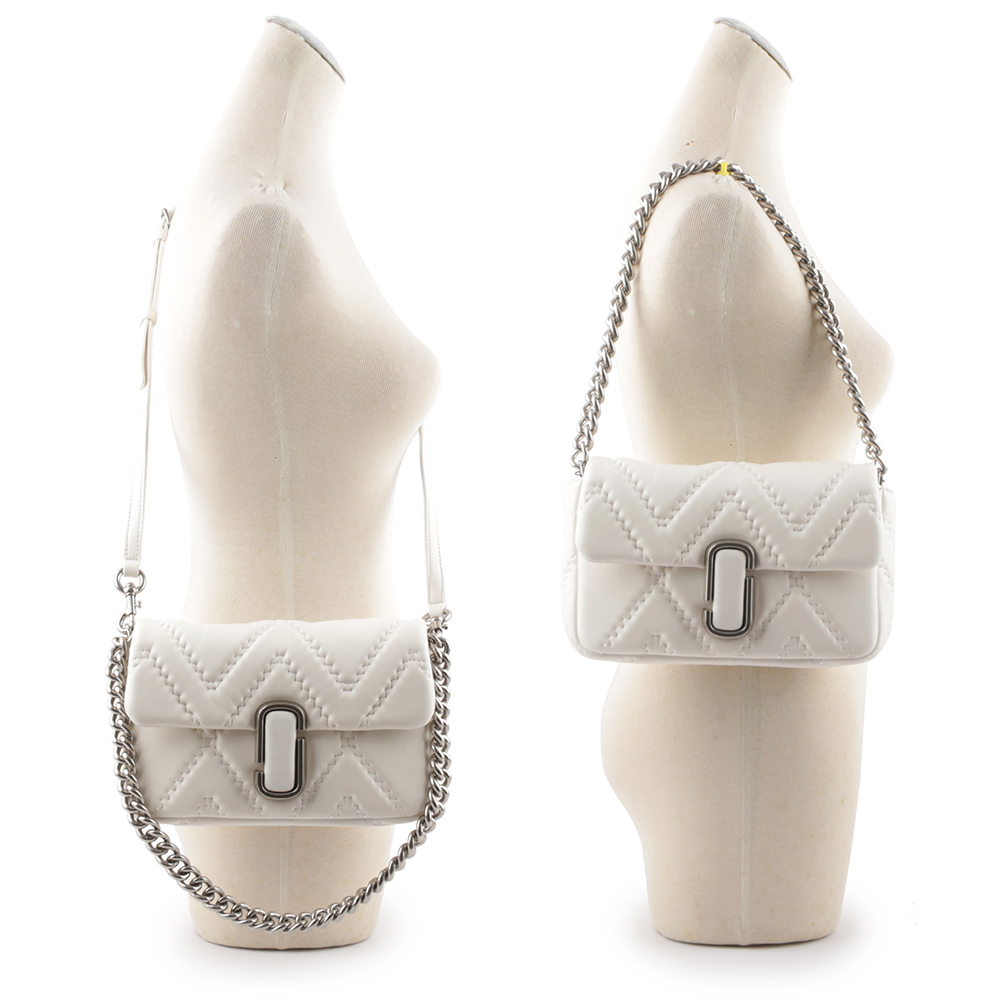 【MARC JACOBS】THE J MARC 縫線小羊皮翻蓋二用包(棉花白) 2S3HSH007H03 137