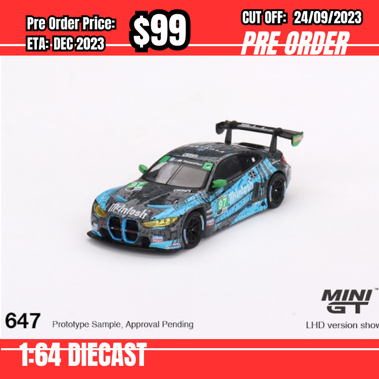 PO-$99 * Mini GT *1:64 #647 BMW M4 GT3 #97 Turner Motorsport   IMSA 2023  Laguna Seca GTD 2nd Place LHD [OD11/09]