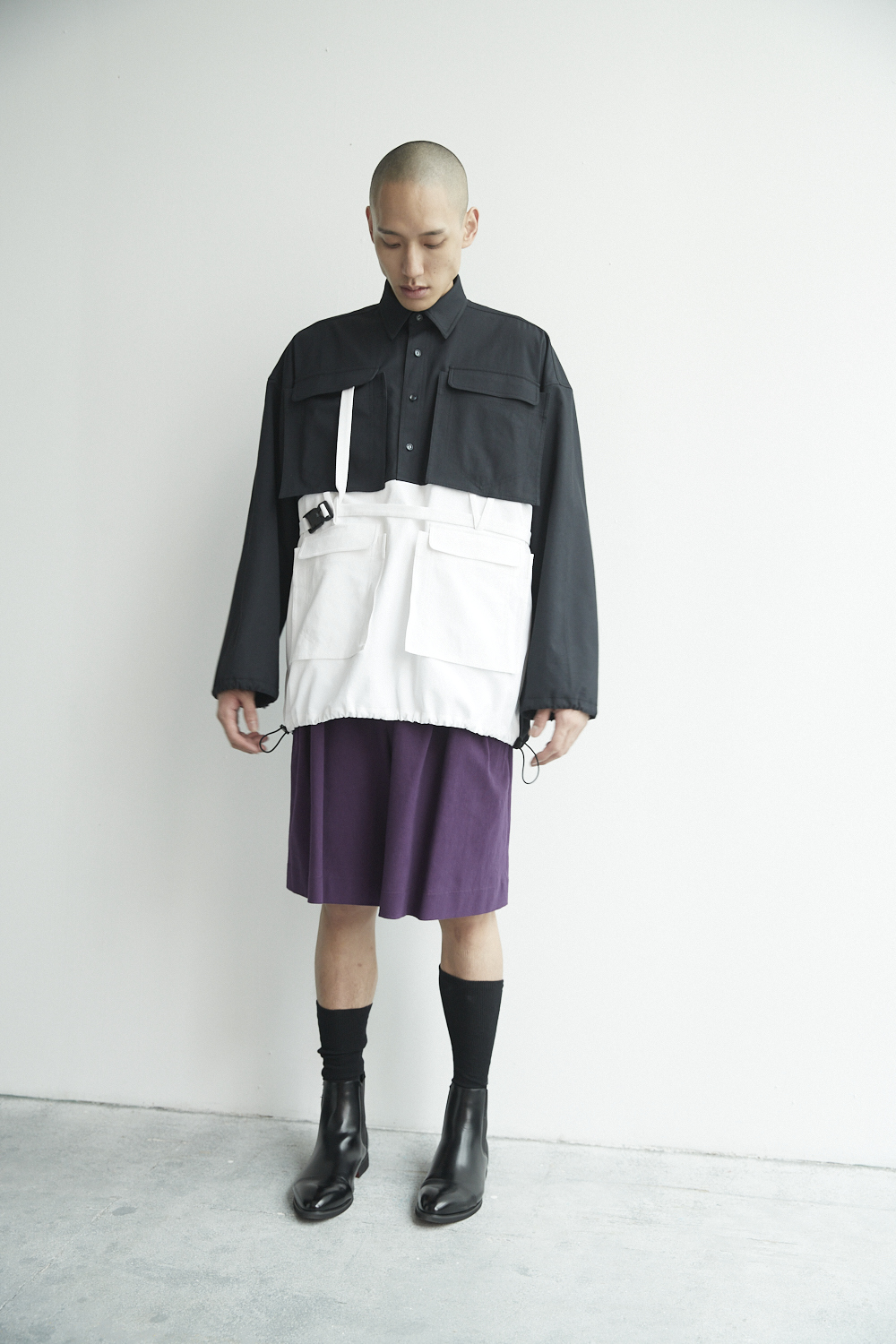 雙釦打摺寬襬短褲