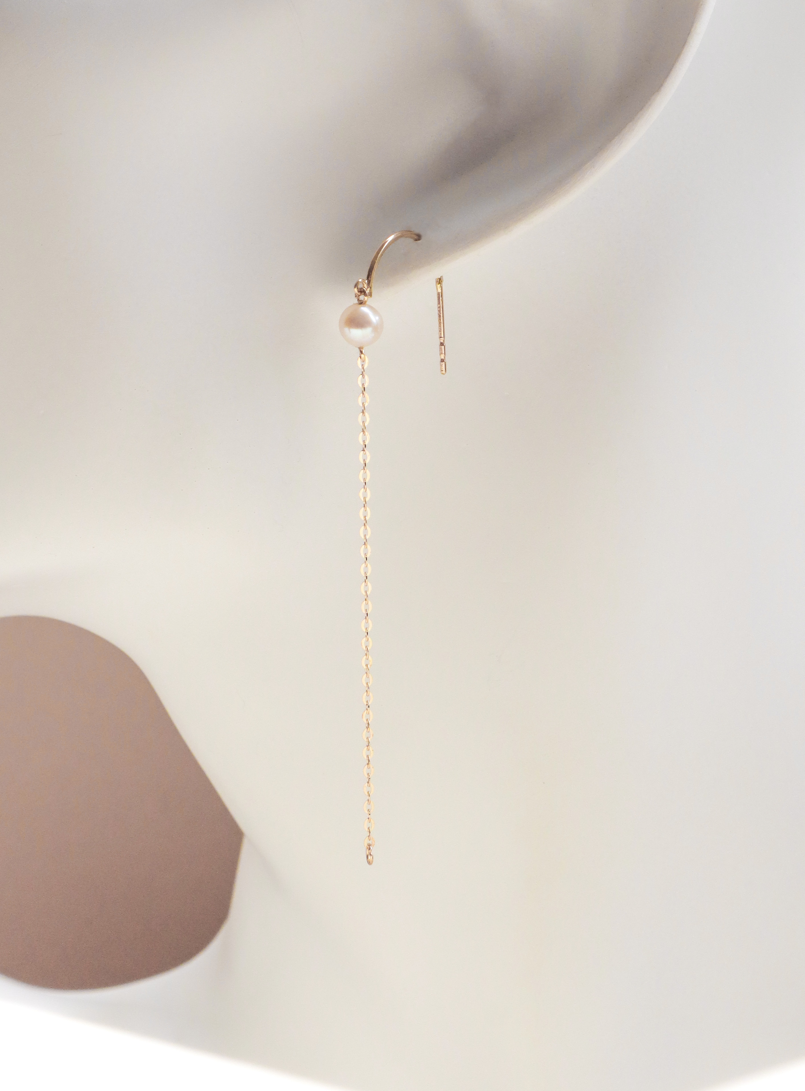 10K/珍珠長鍊耳環