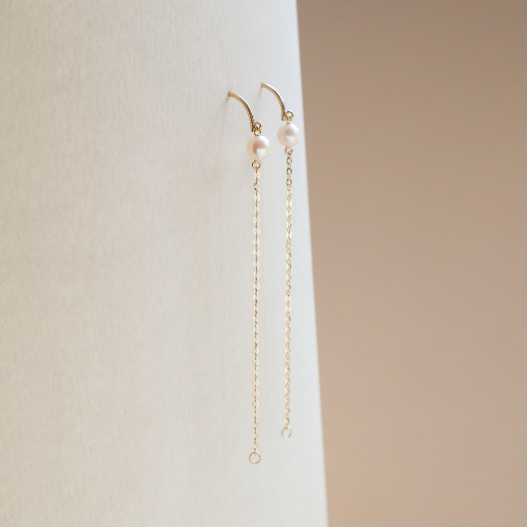 10K/珍珠長鍊耳環