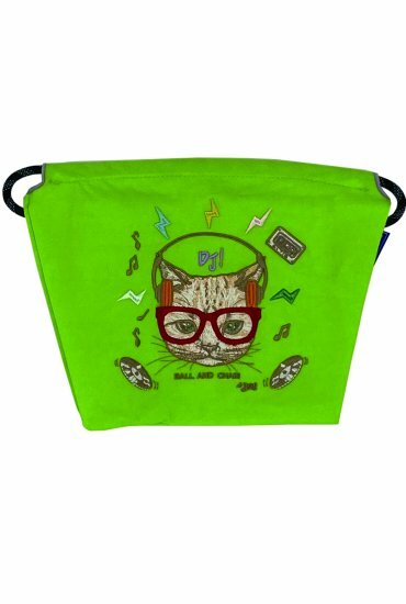 Ball & Chain 日本刺繡環保袋 DJ Cat 拉鍊收納袋 - 綠色/灰色