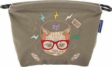 Ball & Chain 日本刺繡環保袋 DJ Cat 拉鍊收納袋 - 綠色/灰色