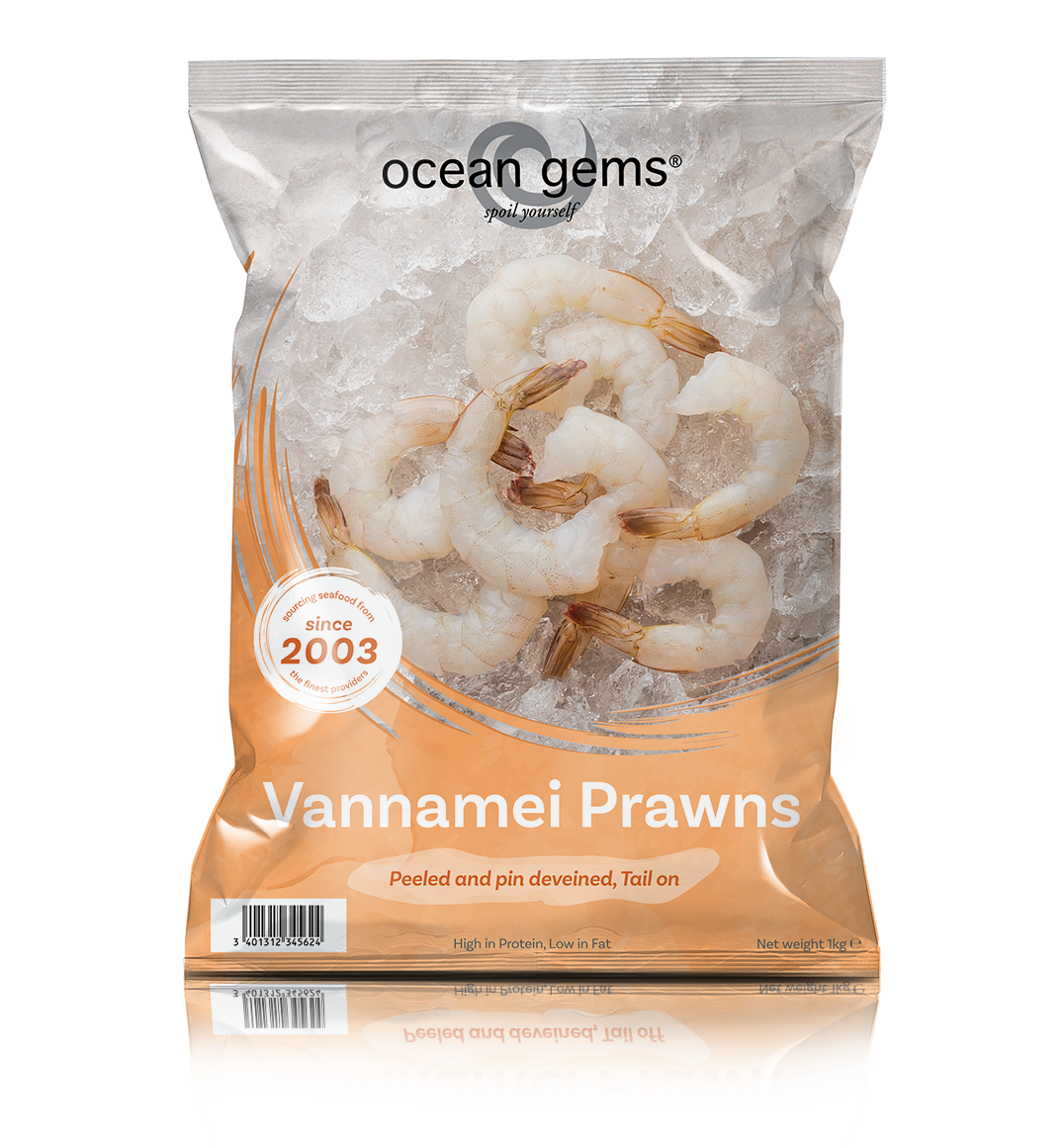 [海中寶] 生南美白蝦-鳳尾   (已去腸去殼, 尾有殼) 1KG