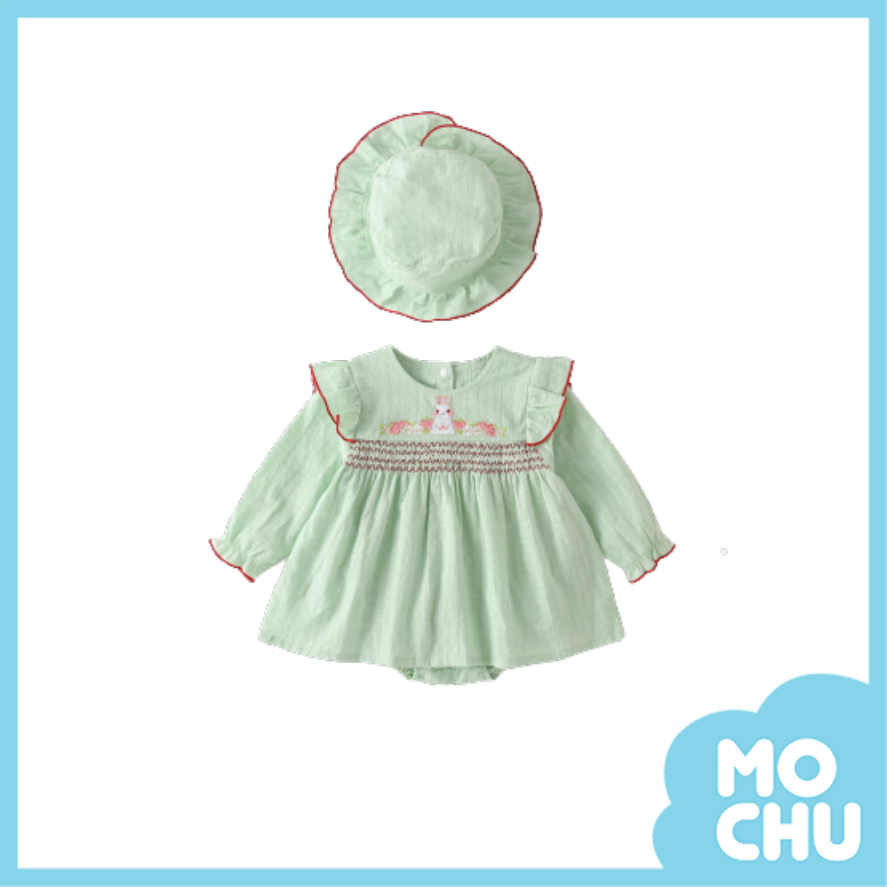 刺繡臉紅兔兔包屁裙+帽子