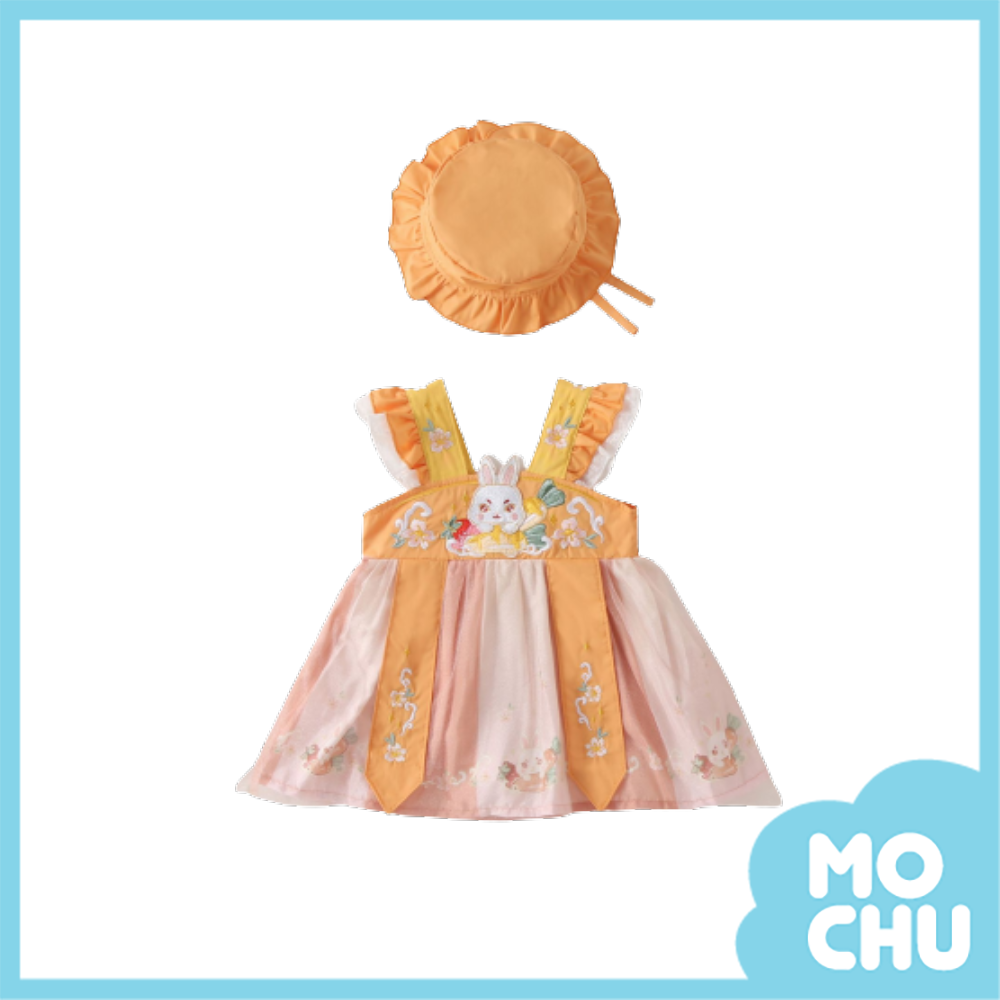 朝氣小兔子橙色包屁裙+帽子