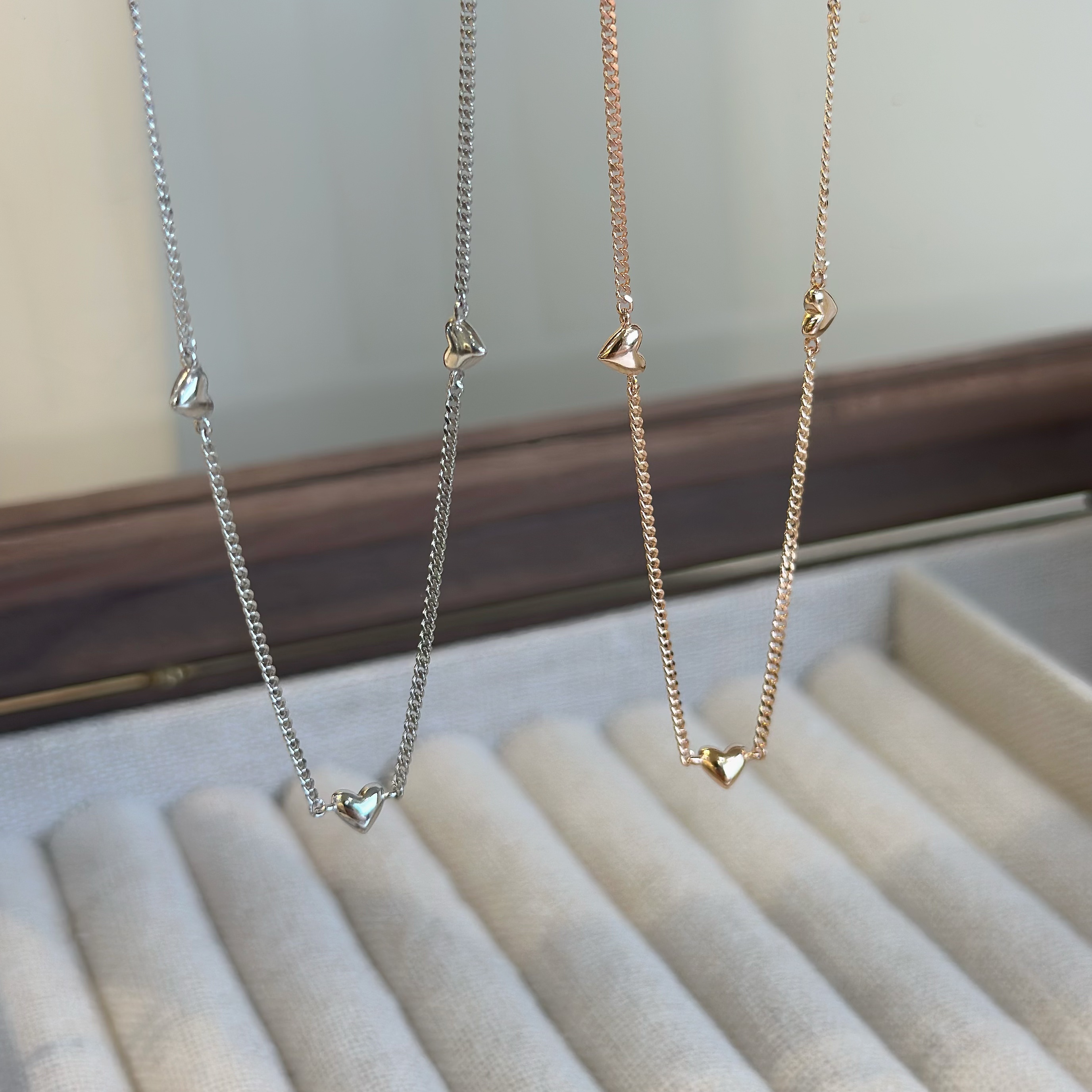 時光．排列小愛心純銀鎖骨鏈