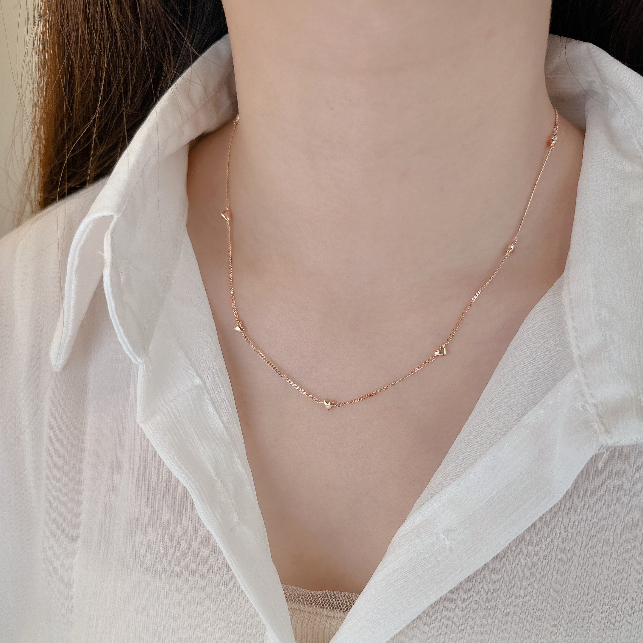 時光．排列小愛心純銀鎖骨鏈