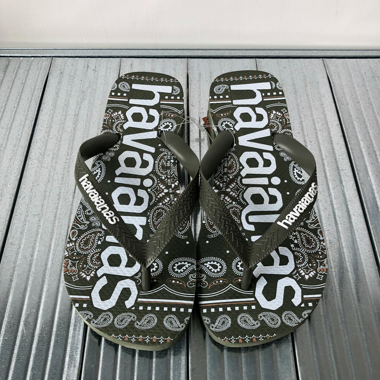 Havaianas 哈瓦仕 Top Logomania Fashion 圖騰印花系列 拖鞋 夾腳拖 男鞋 綠白 4148449-0869