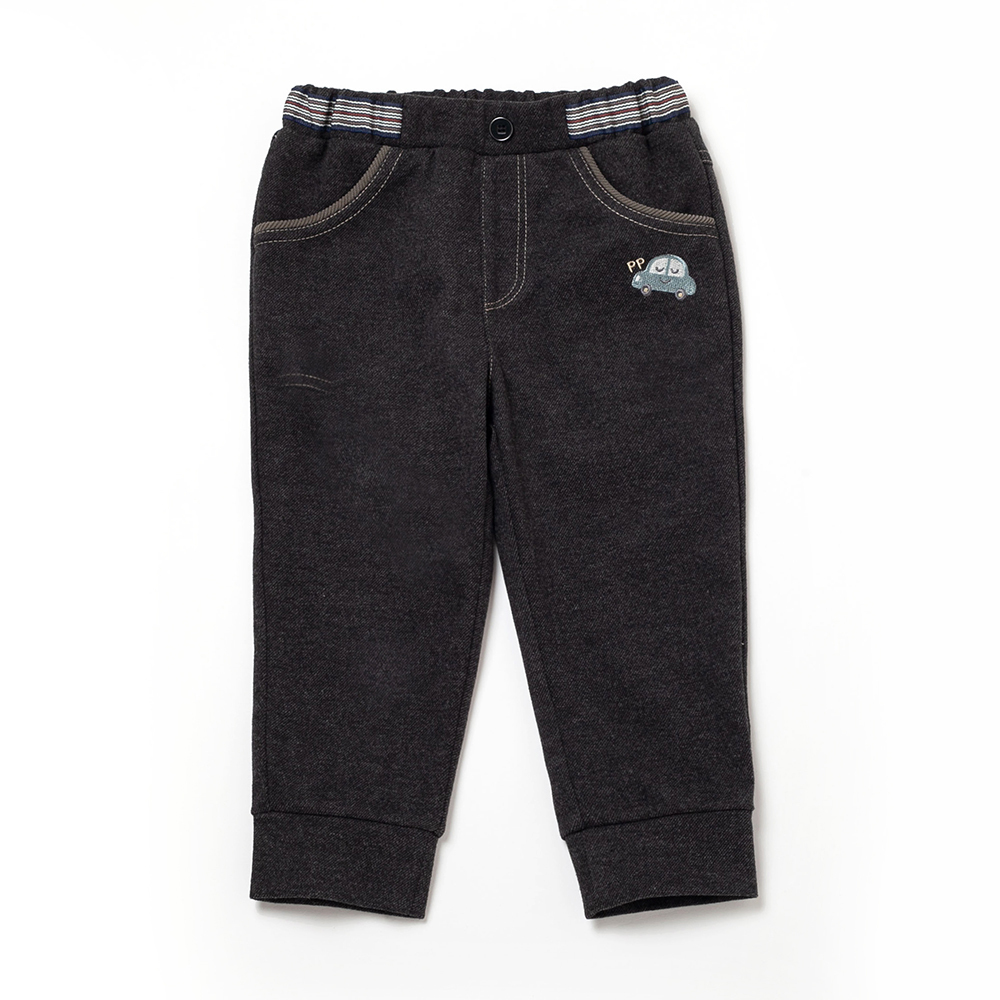 PIPPY 可愛小汽車繡花鬆緊褲圍休閒長褲 深灰