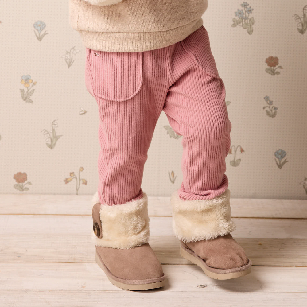 PIPPY 花邊口袋鬆緊帶褲圍彈性棉長褲 粉