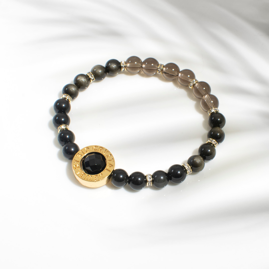 能量手鍊【108冥王星】黑金曜石茶晶黑瑪瑙手鍊