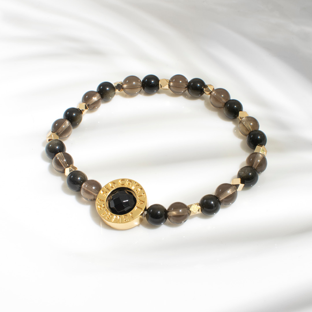 能量手鍊【210木星】黑曜石茶晶黑瑪瑙手鍊