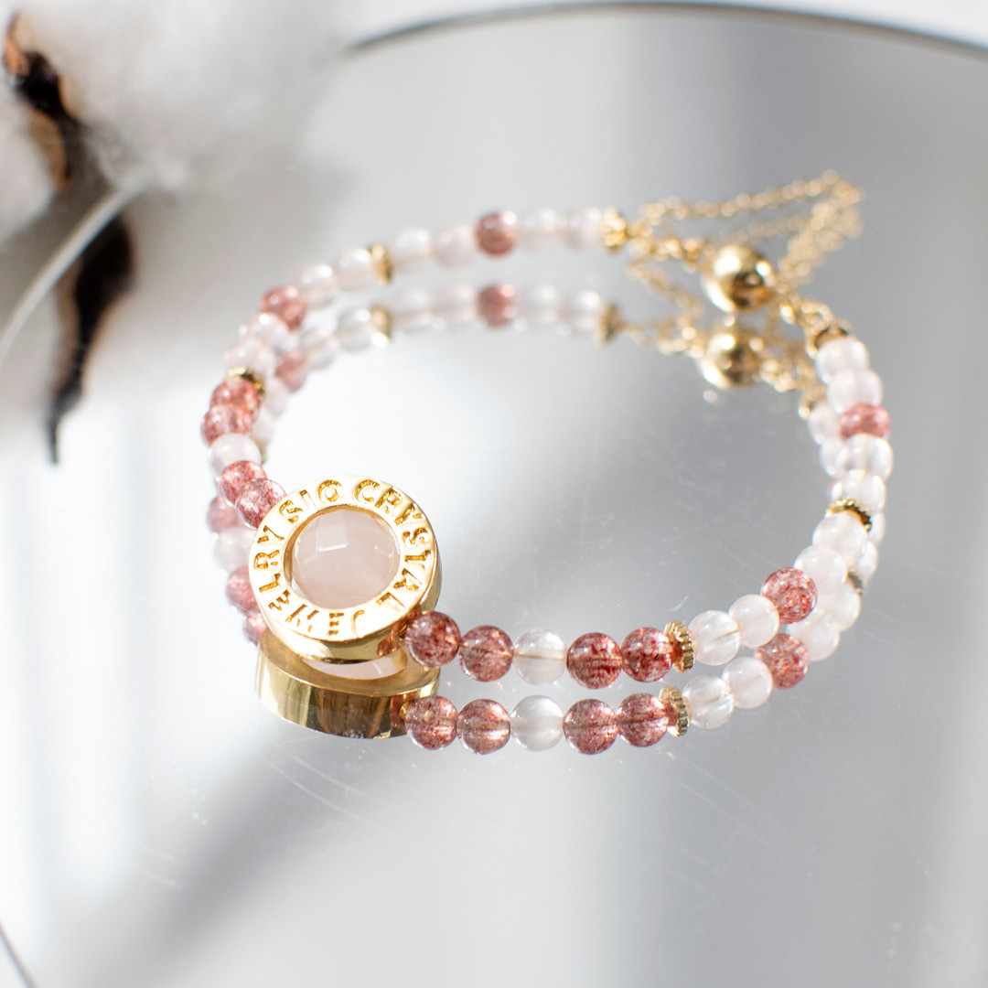 磁吸手鍊【初戀】草莓晶粉水晶手鍊