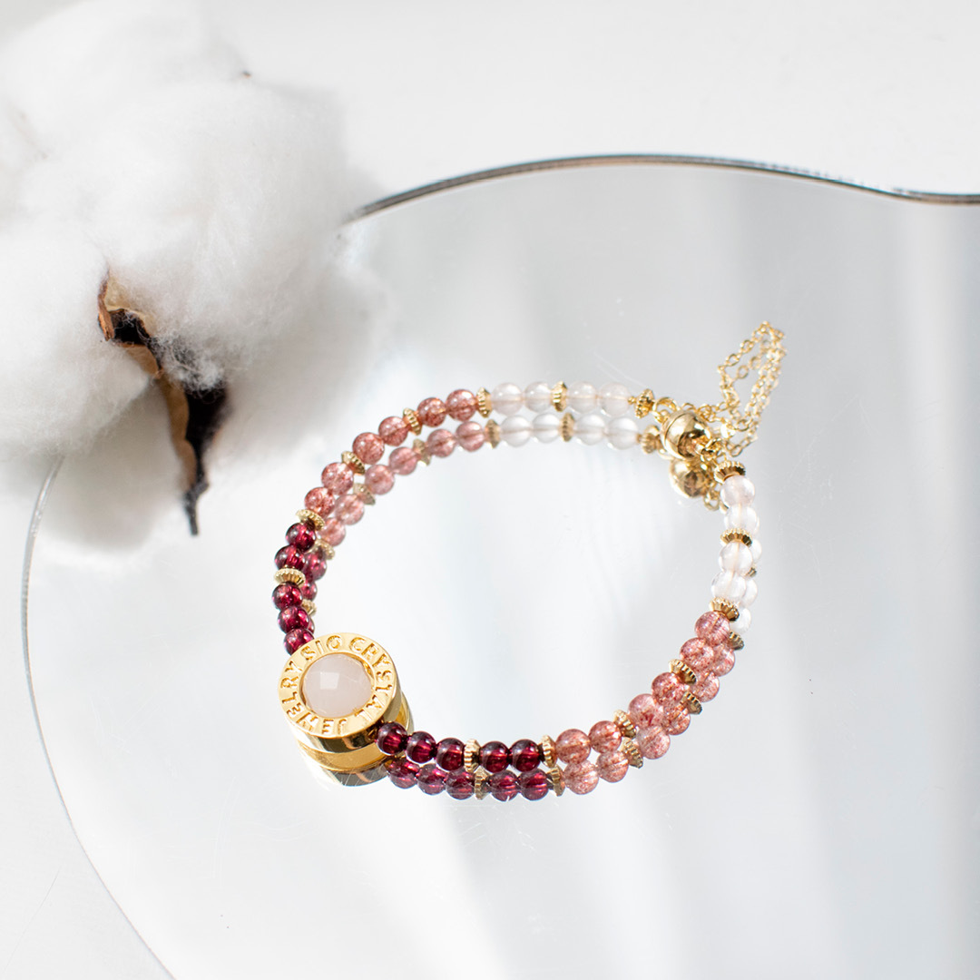 磁吸手鍊【紅絲絨】草莓晶石榴石粉晶手鍊