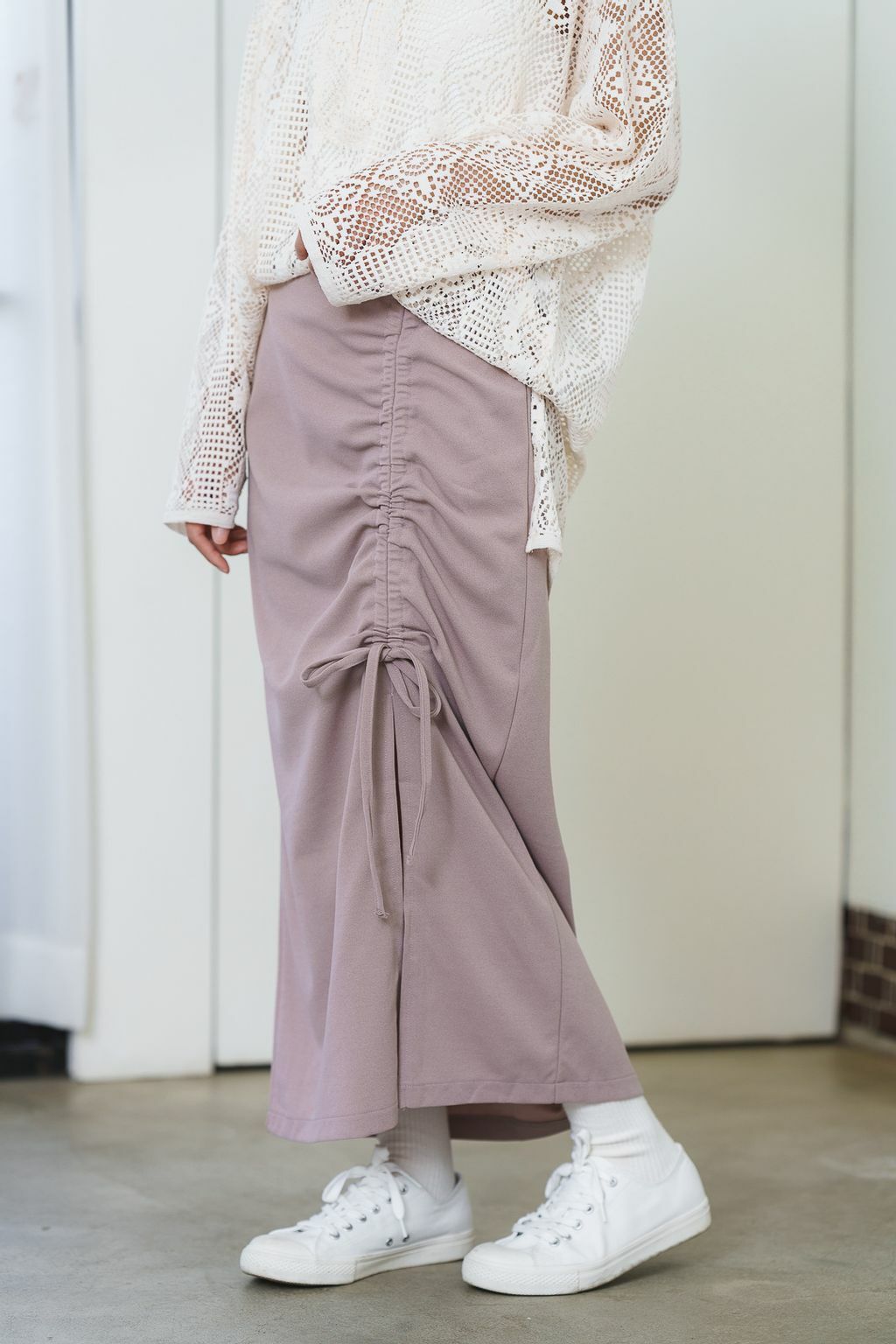 (限量)側拉繩綁帶半身裙(三色-紫藕)