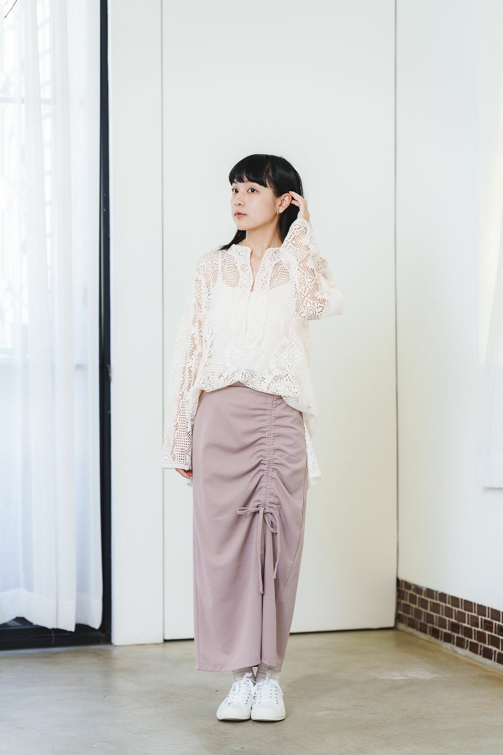 (限量)側拉繩綁帶半身裙(三色-紫藕)