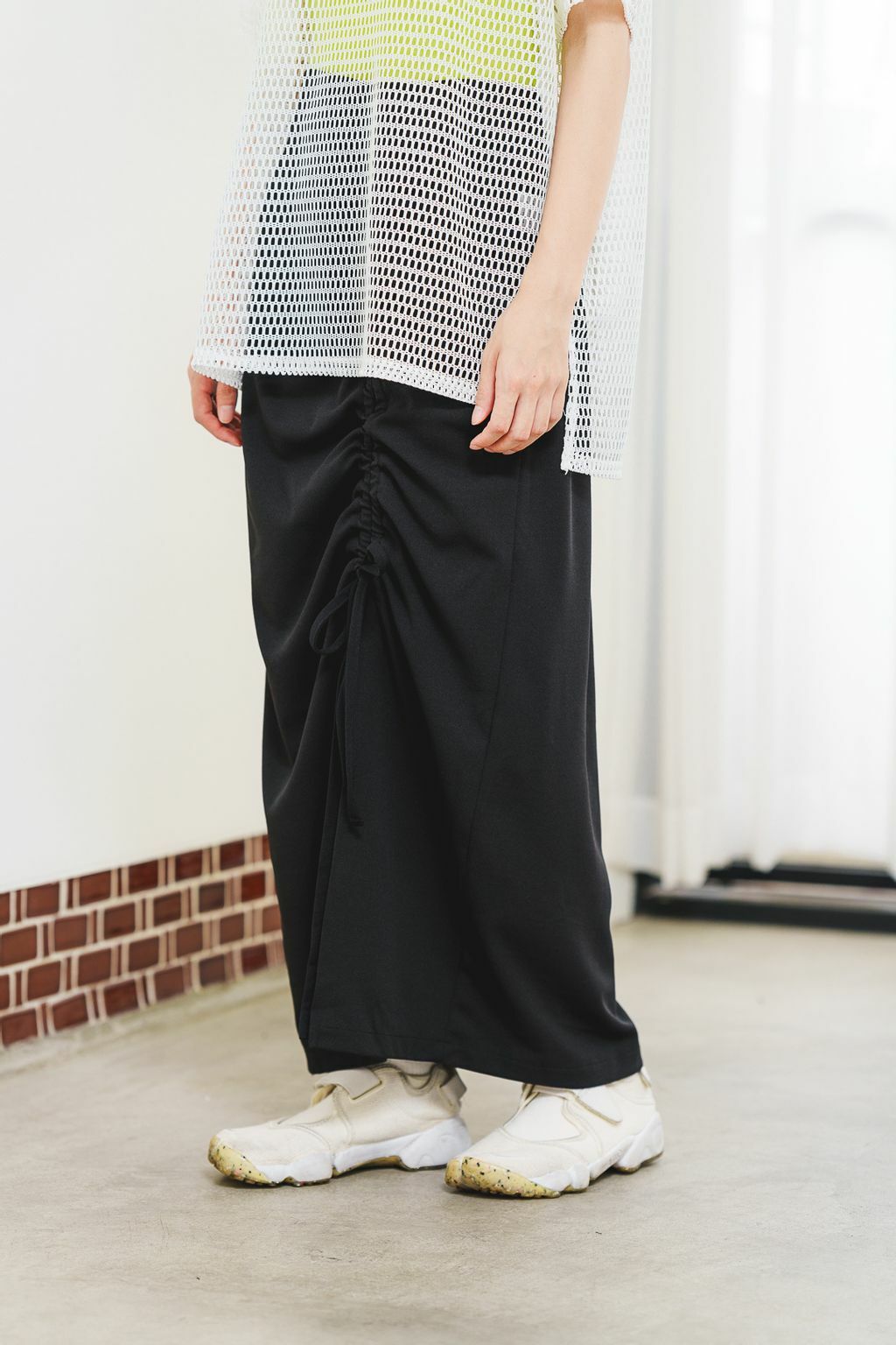 (限量)側拉繩綁帶半身裙(三色-濃黑)