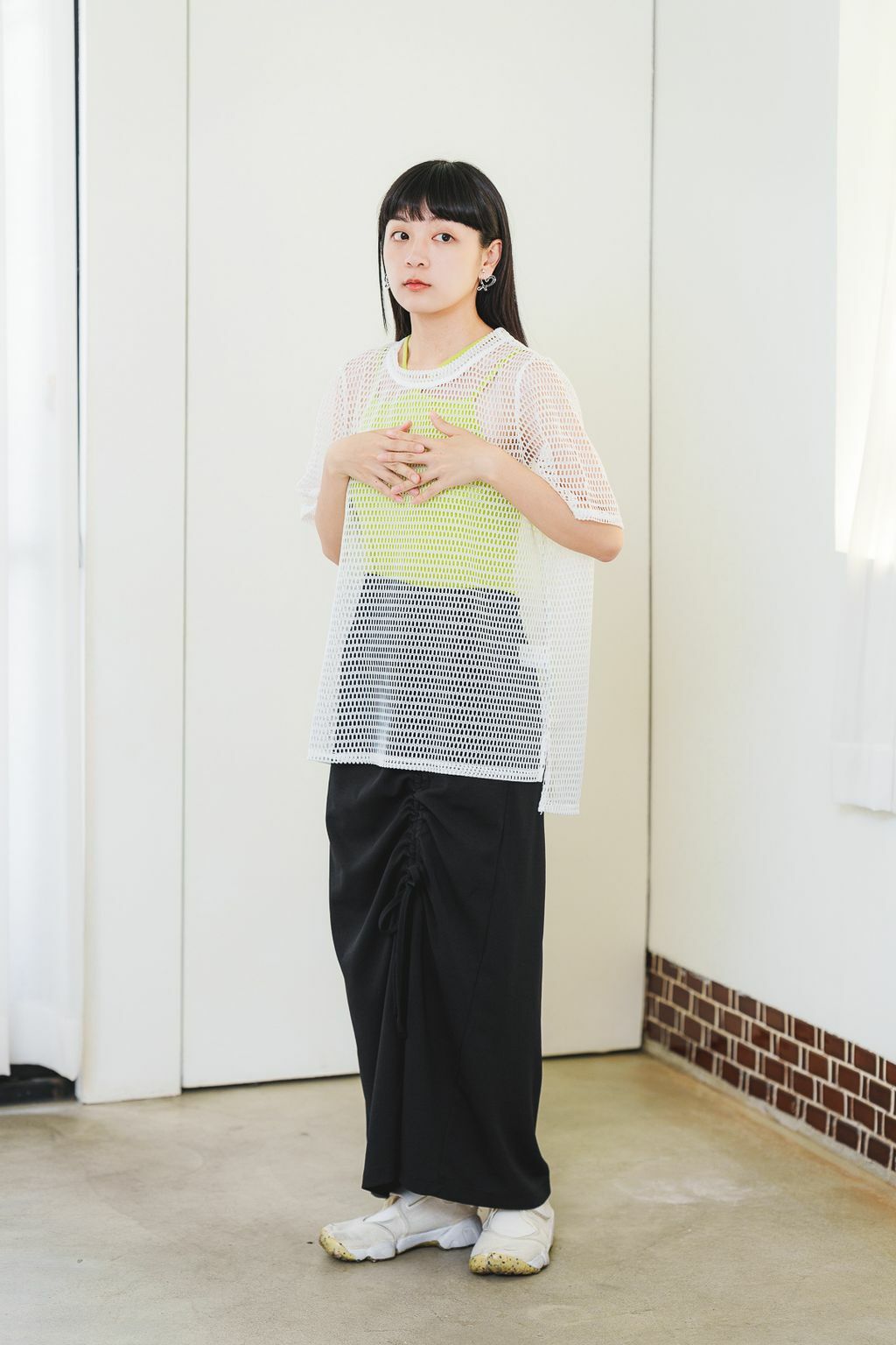 (限量)側拉繩綁帶半身裙(三色-濃黑)