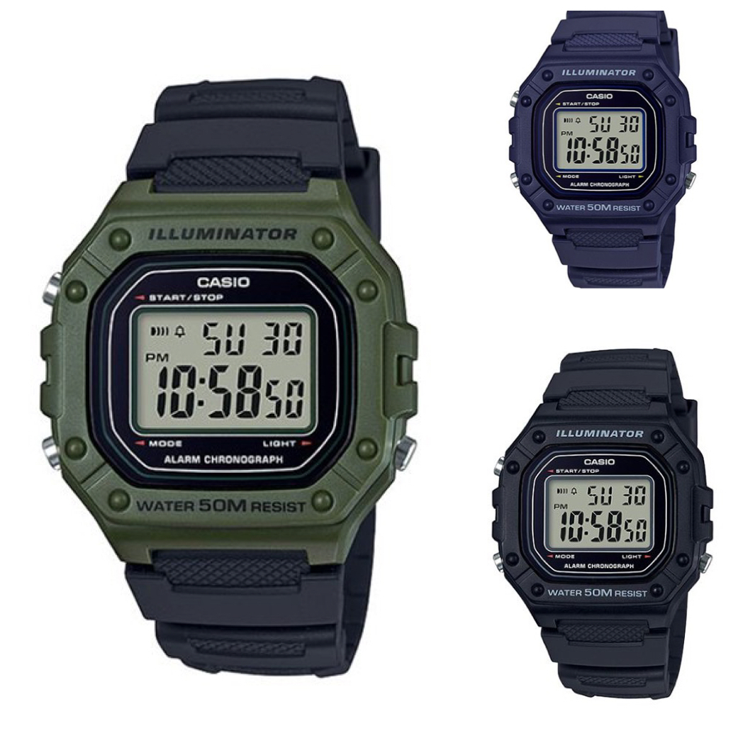Montre Vintage Casio 3224 W-215H - Numérique Rose Années 80 - étanche 50m, Chrono, Alarme