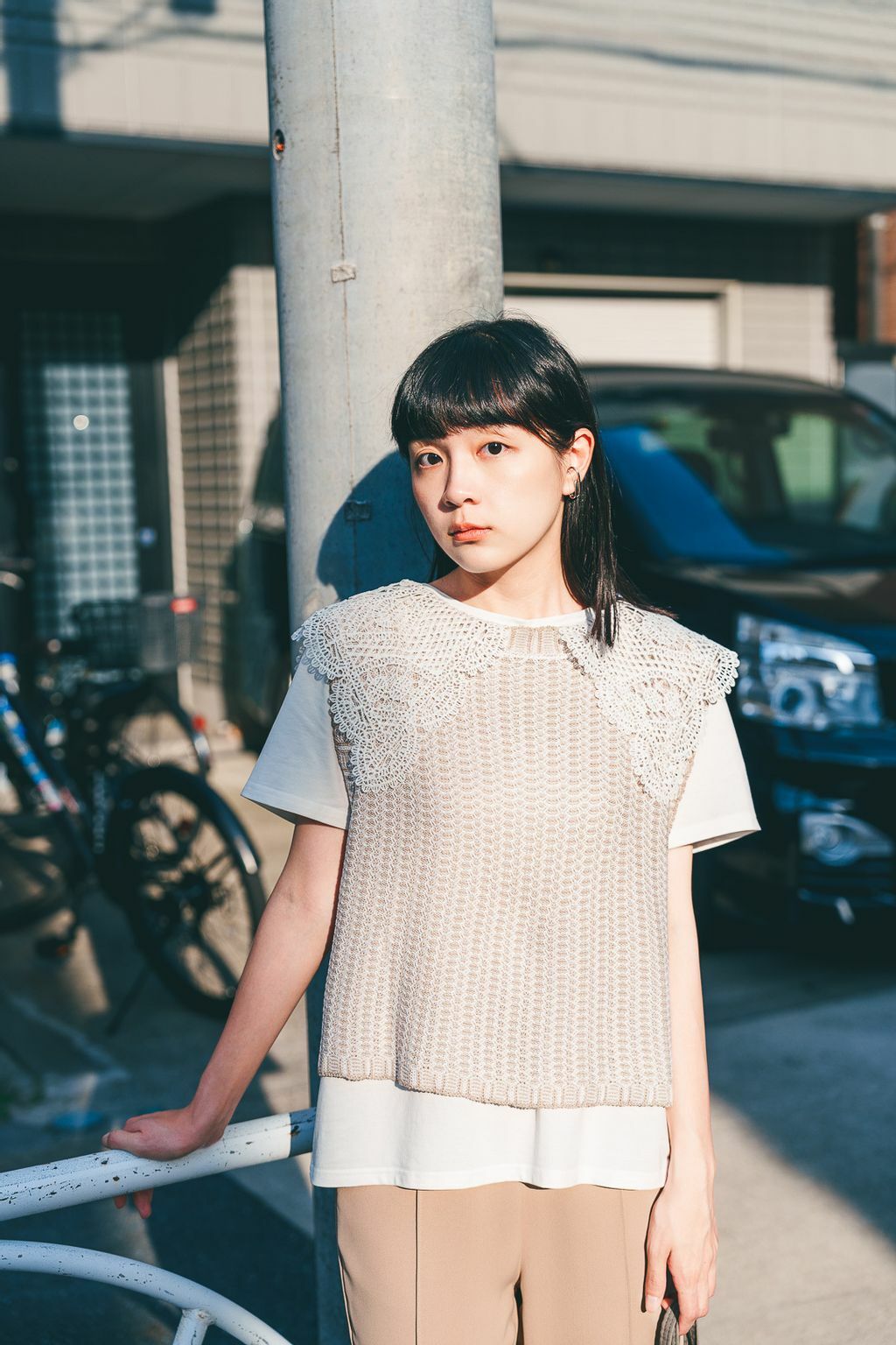 交錯編織撞色背心(三色-奶茶米)