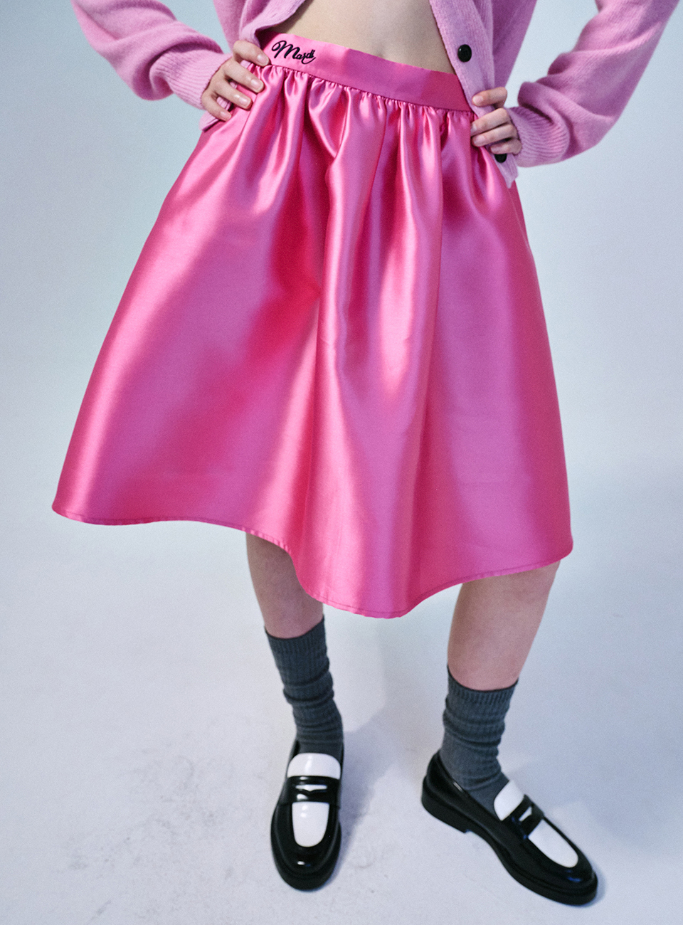 Mardi Mercredi VOLUME MIDI SKIRT CRAPE_PINK NAVY