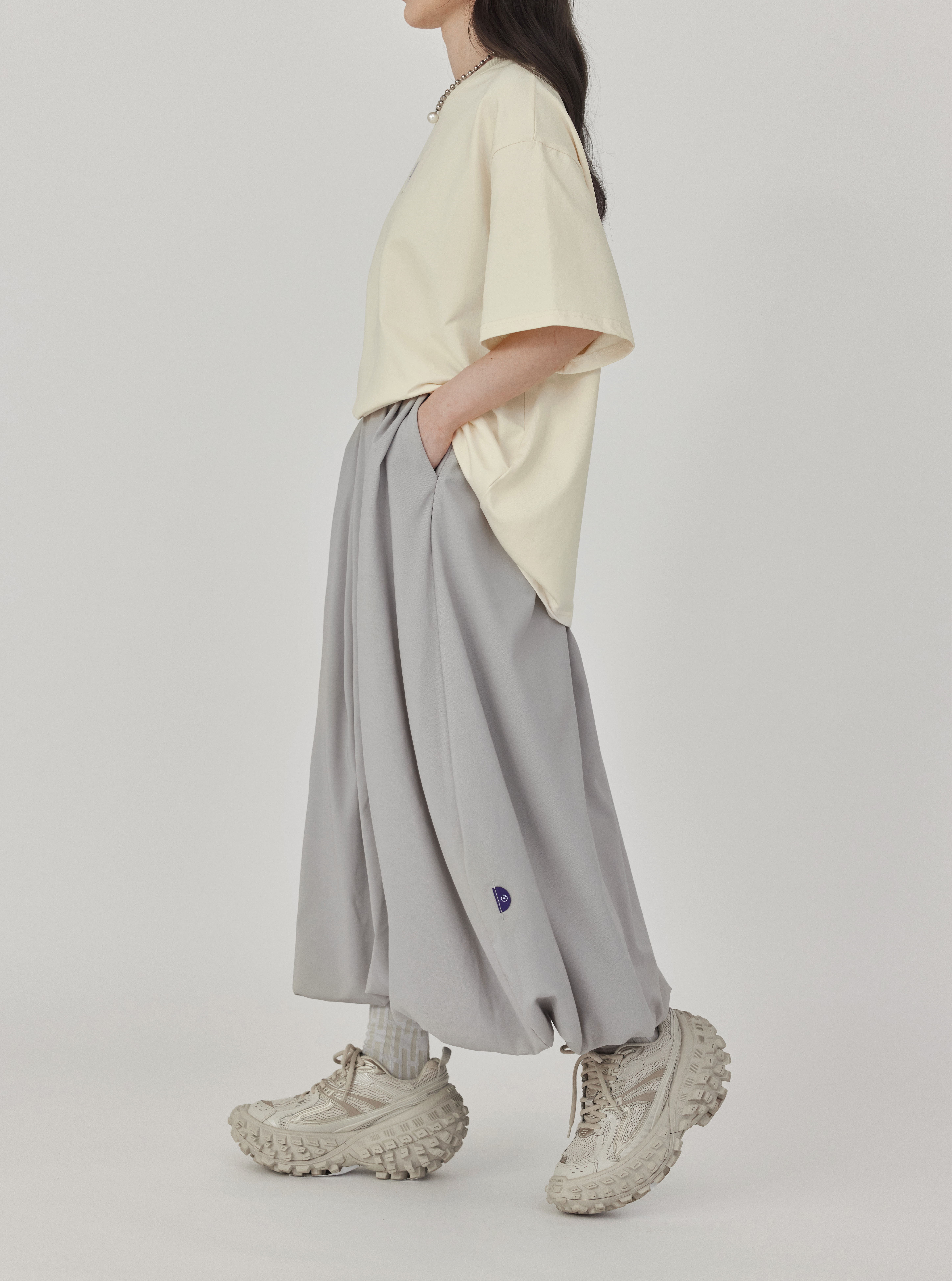 Drawstring Balloon Midi Skirt | Gray