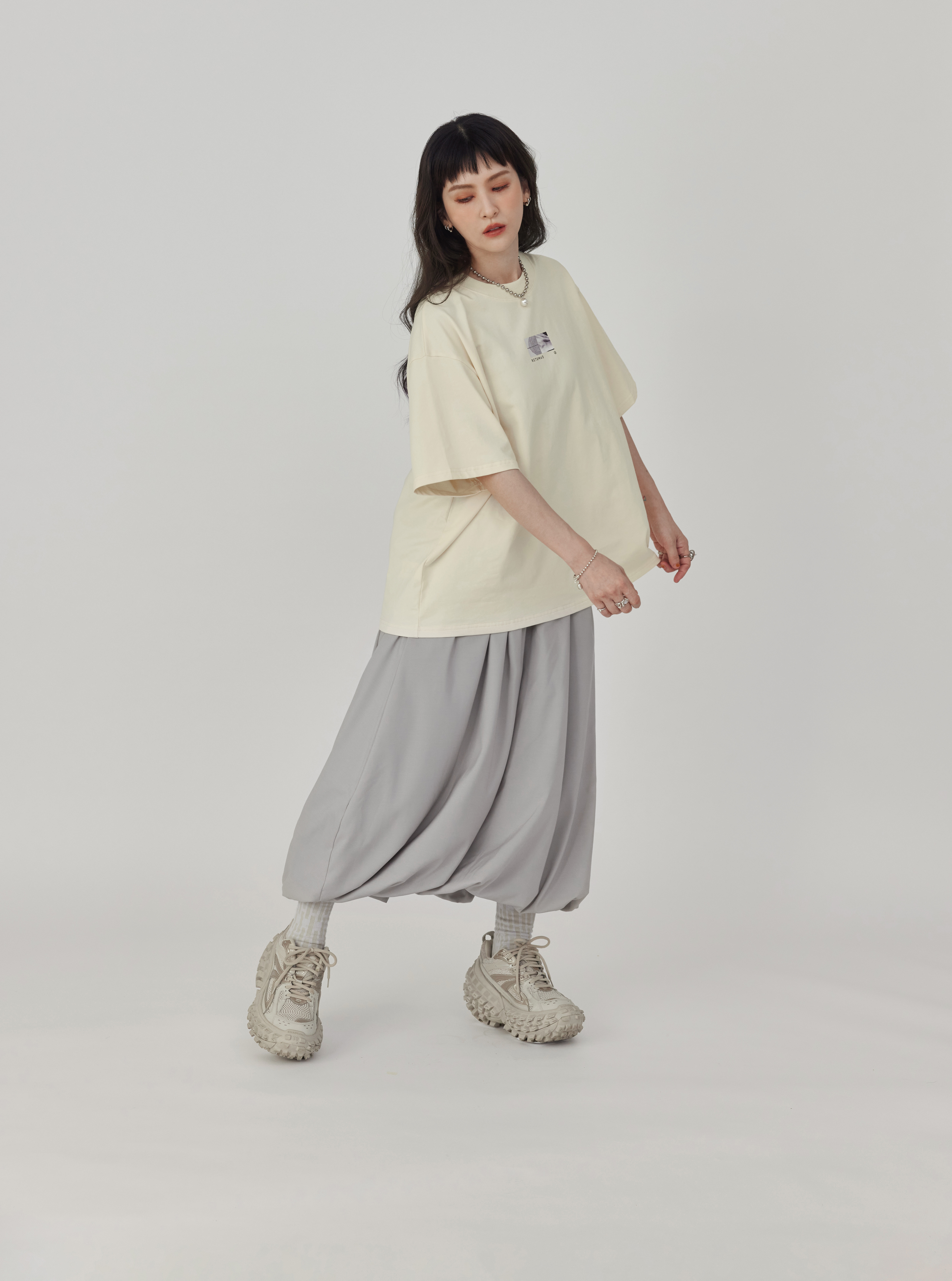 Drawstring Balloon Midi Skirt | Gray