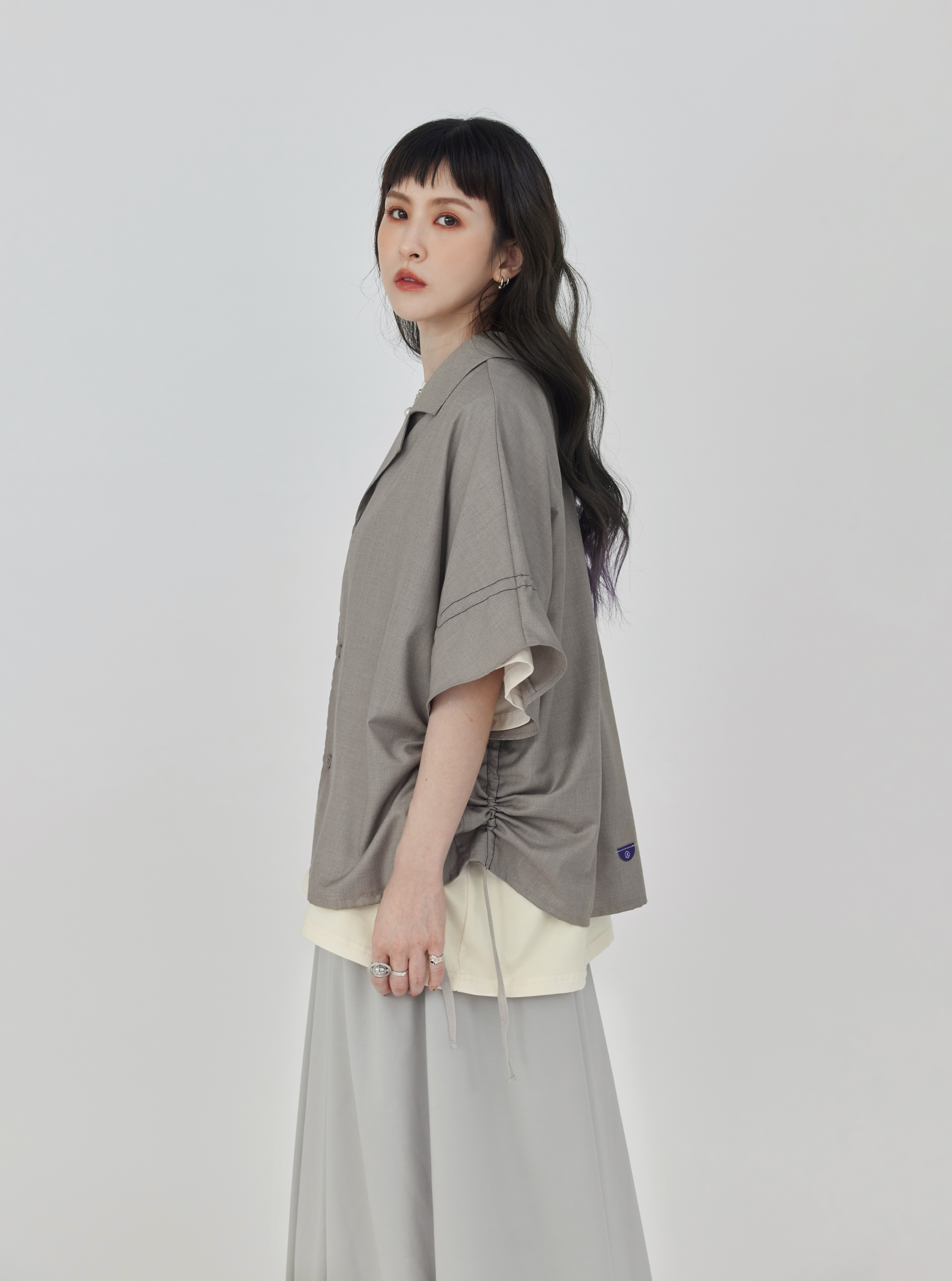 Off-Center Ruched Shirt | Brown
