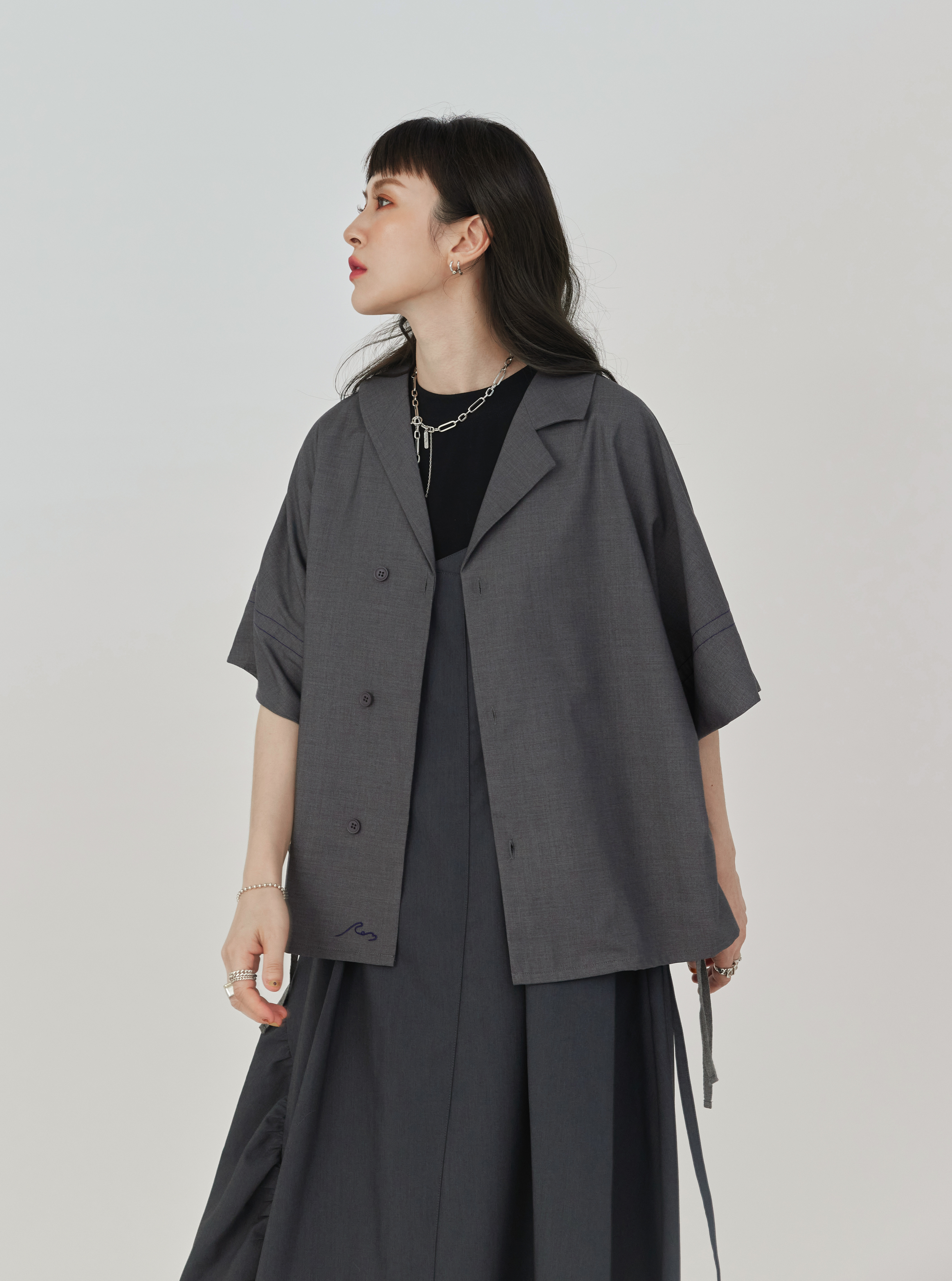 Off-Center Ruched Shirt | Gray