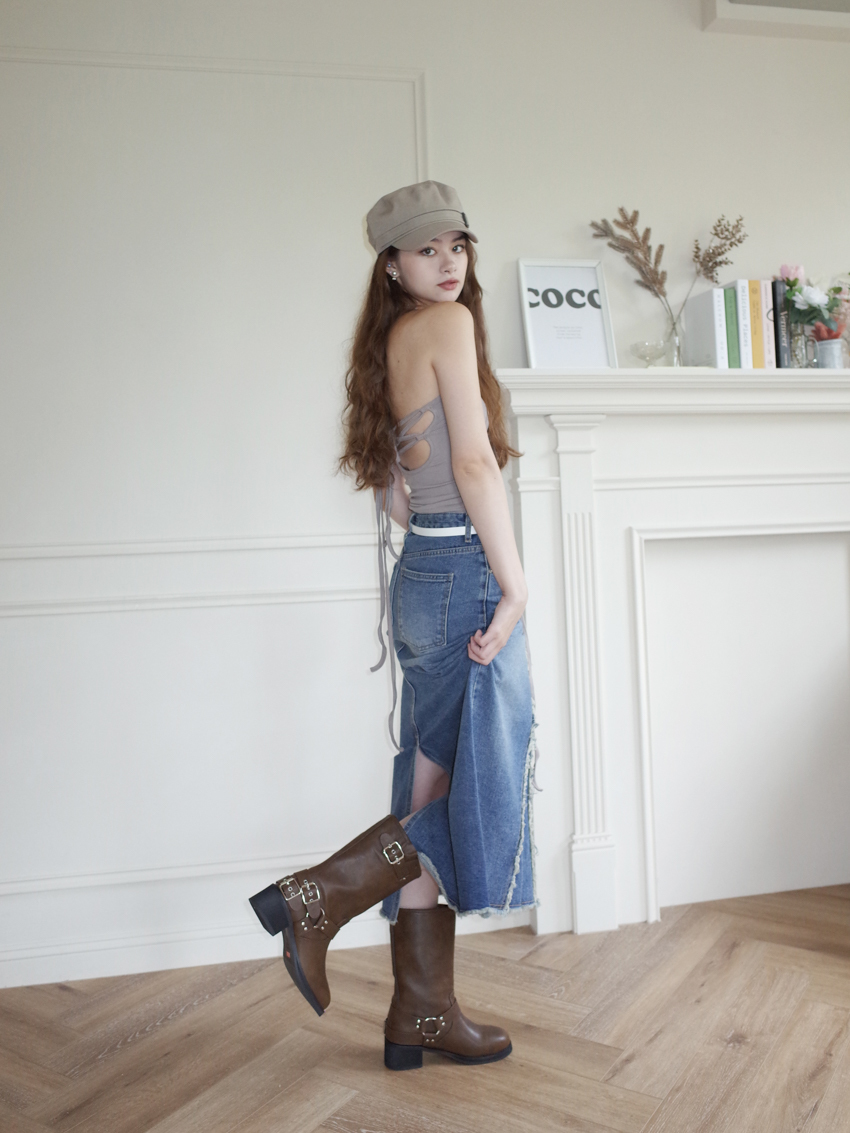 Red Sparrow multi-buckle harness boots