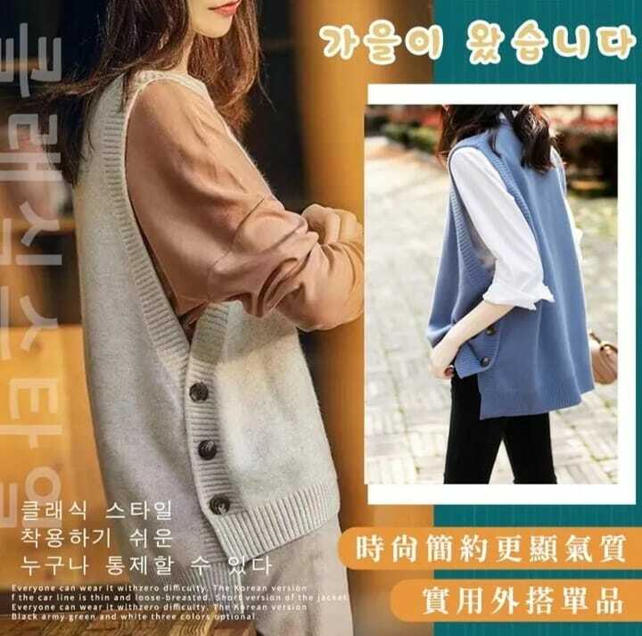 韓版慵懶風針織三扣馬甲背心