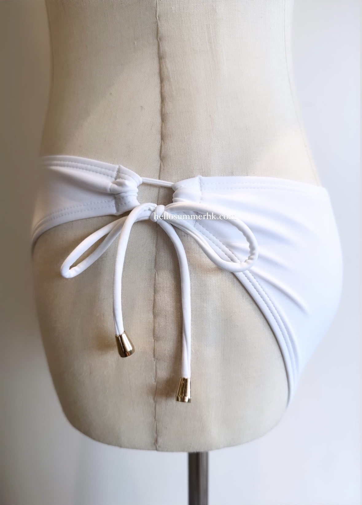 PS008W 白色淡金珠中腰泳褲