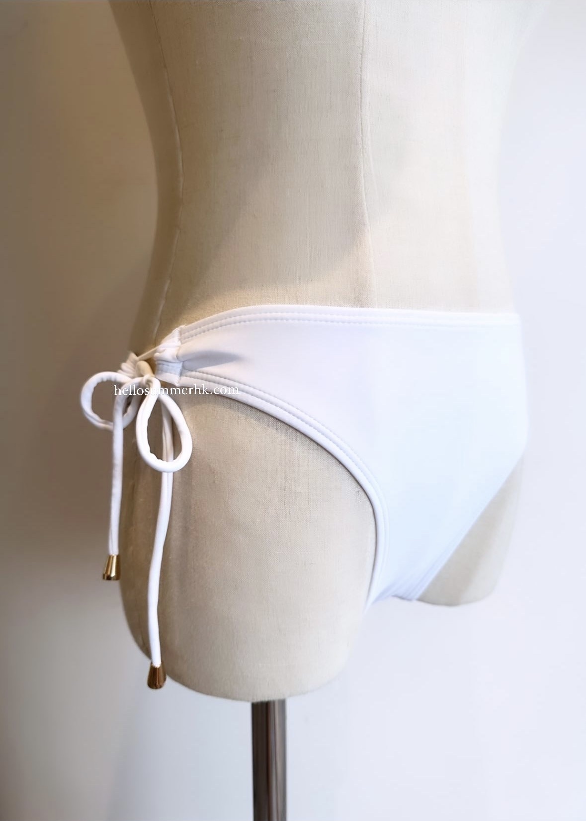 PS008W 白色淡金珠中腰泳褲