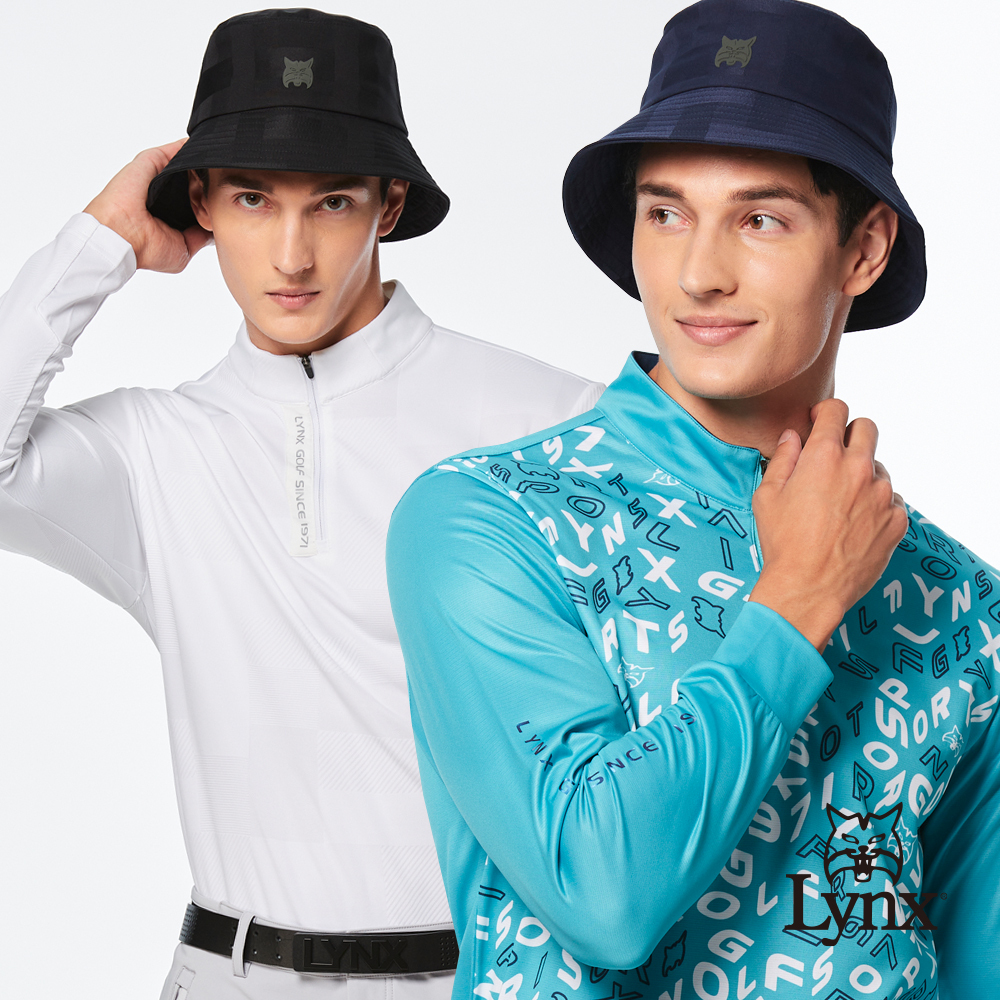 【Lynx Golf】男款防潑水潮流山貓膠標遮陽時尚筒帽不可調漁夫帽