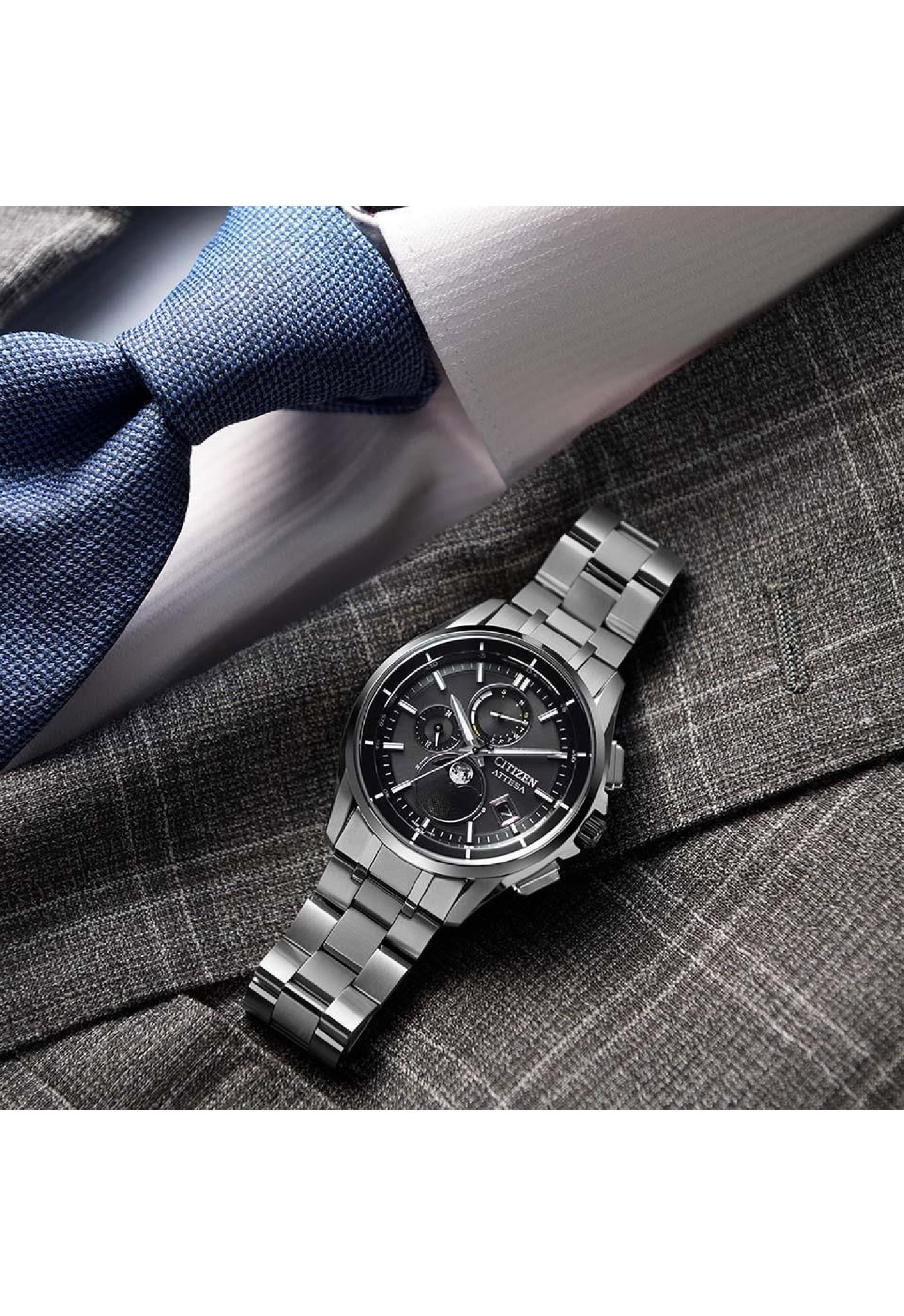 萬年鐘錶 - Citizen 星辰錶   月相超級鈦光動能電波萬年曆男錶  BY1001-66E  錶徑41.5MM