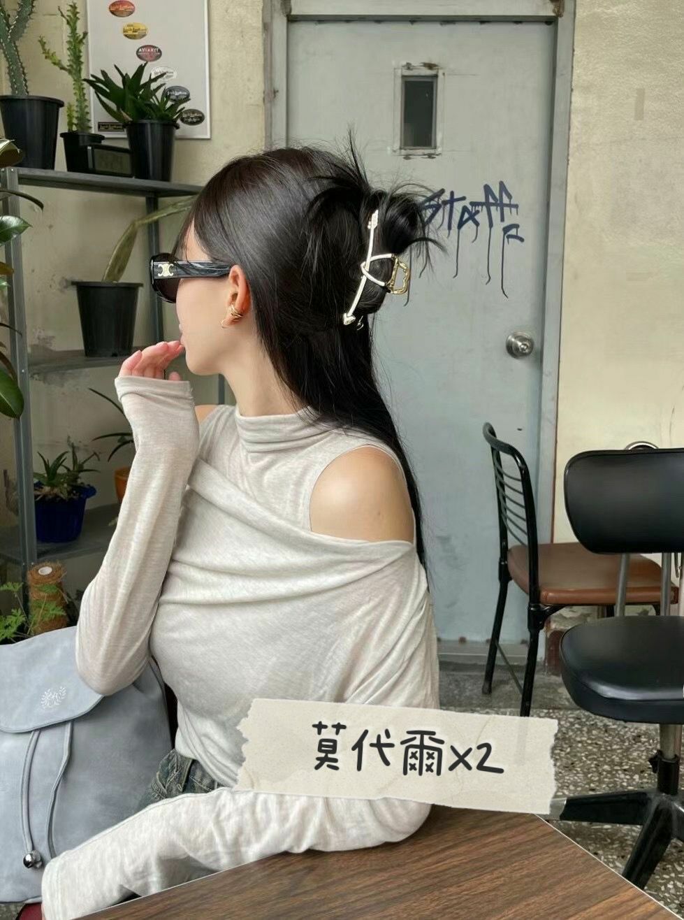 TOP SET#14144 🤎莫代爾玻璃肩上衣