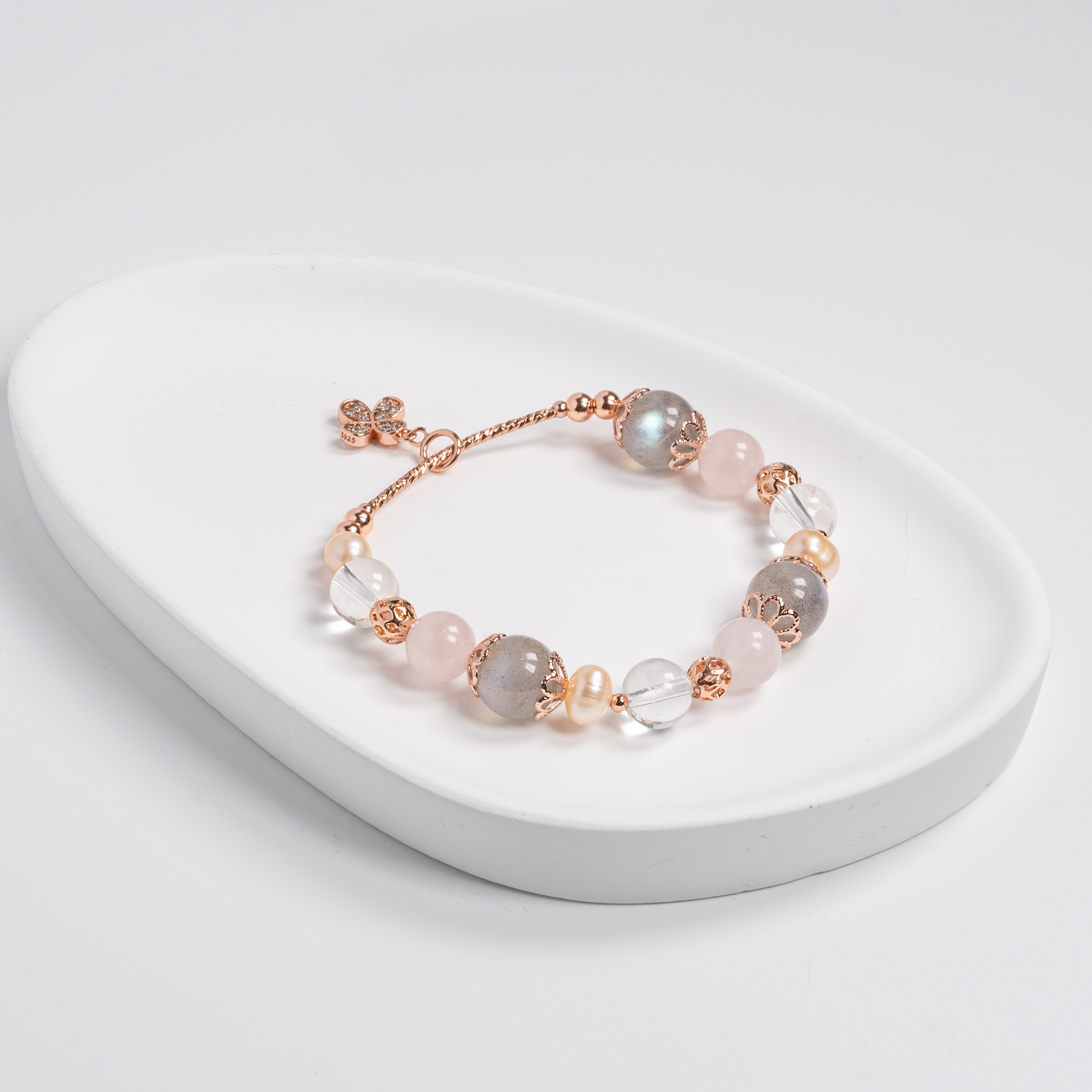 【主水晶】拉長石【輔水晶】粉水晶、白水晶、淡水珍珠