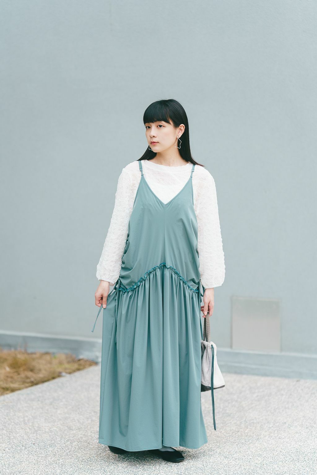 設計感綁帶吊帶裙(兩色-挪威藍)