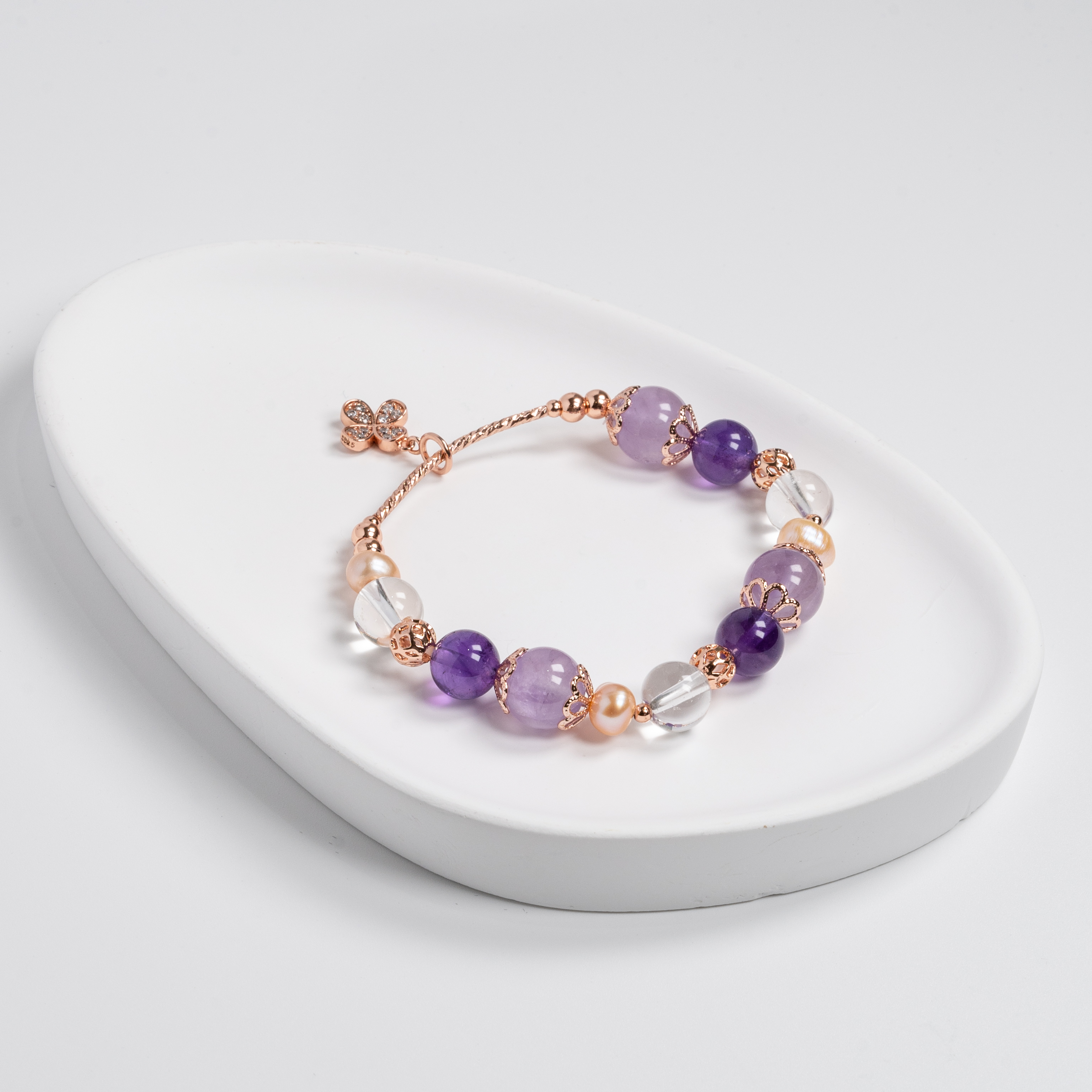 【主水晶】淺紫水晶【輔水晶】深紫水晶、白水晶、淡水珍珠